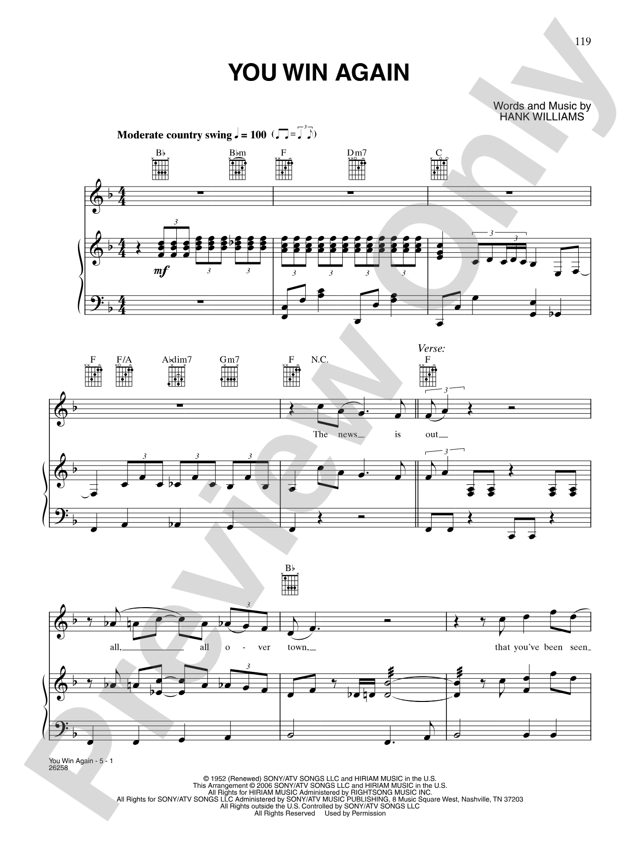 You Win Again: Piano/Vocal/Chords