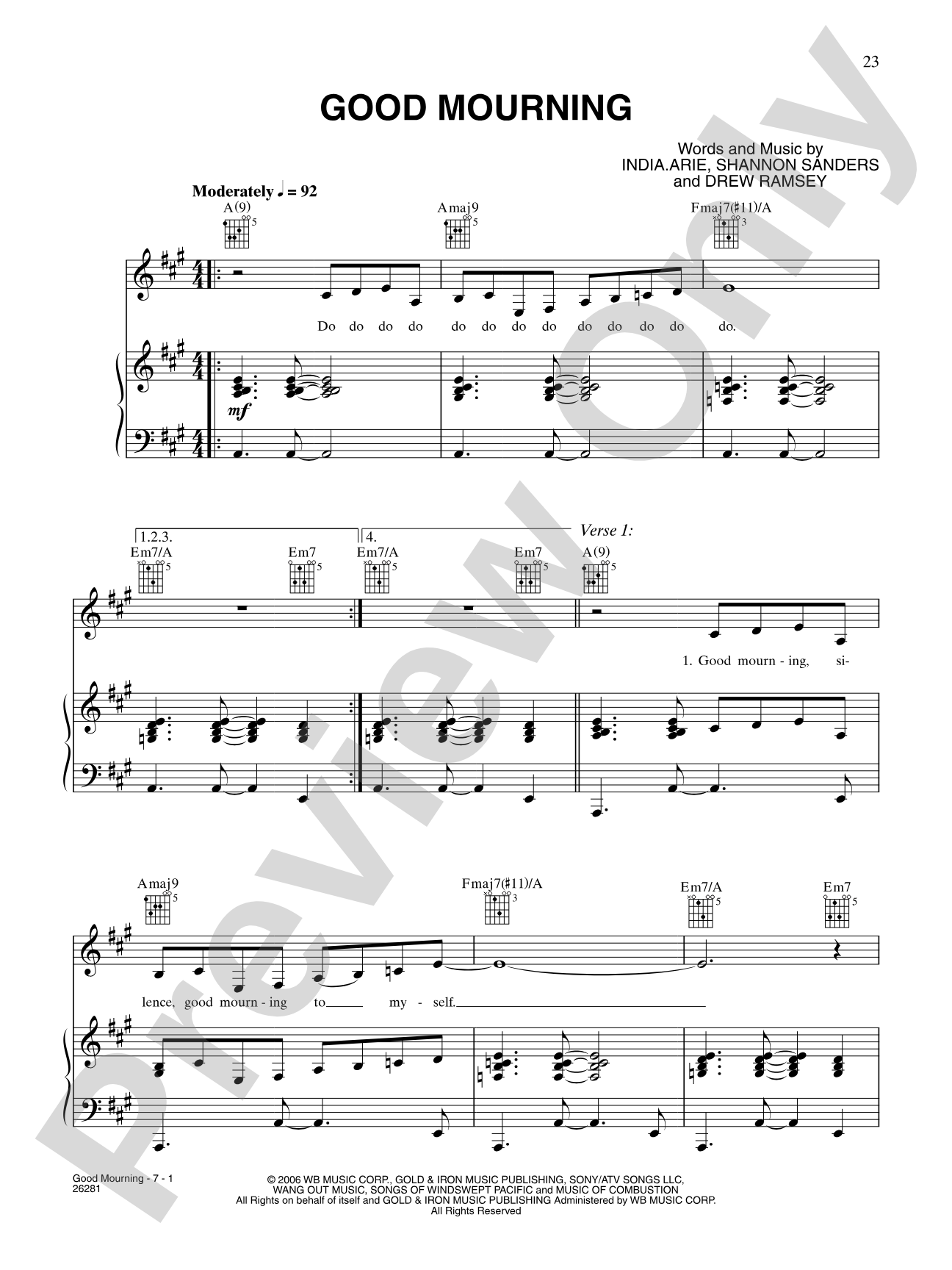 Good Mourning: Piano/Vocal/Chords