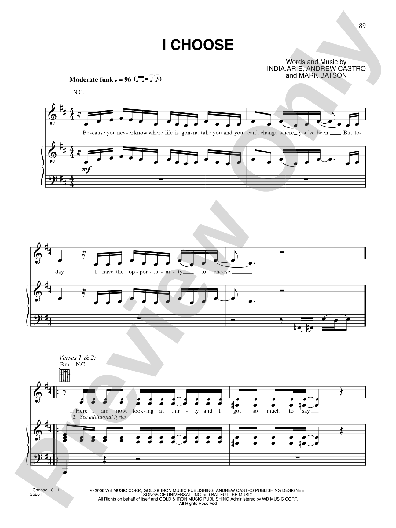 I Choose: Piano/Vocal/Chords