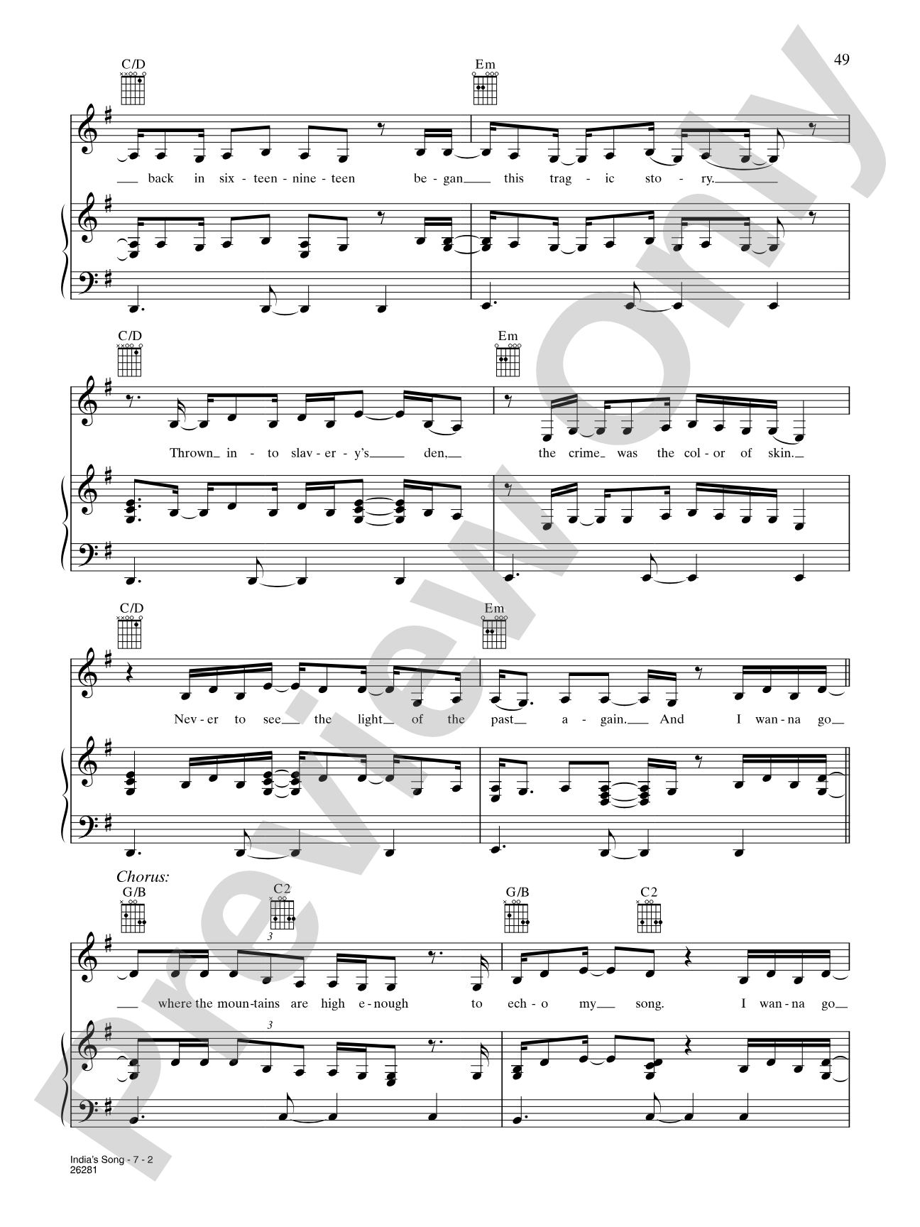 India's Song: Piano/Vocal/Chords