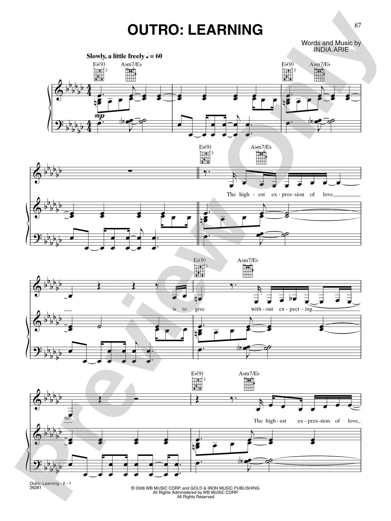 Outro: Learning: Piano/Vocal/Chords