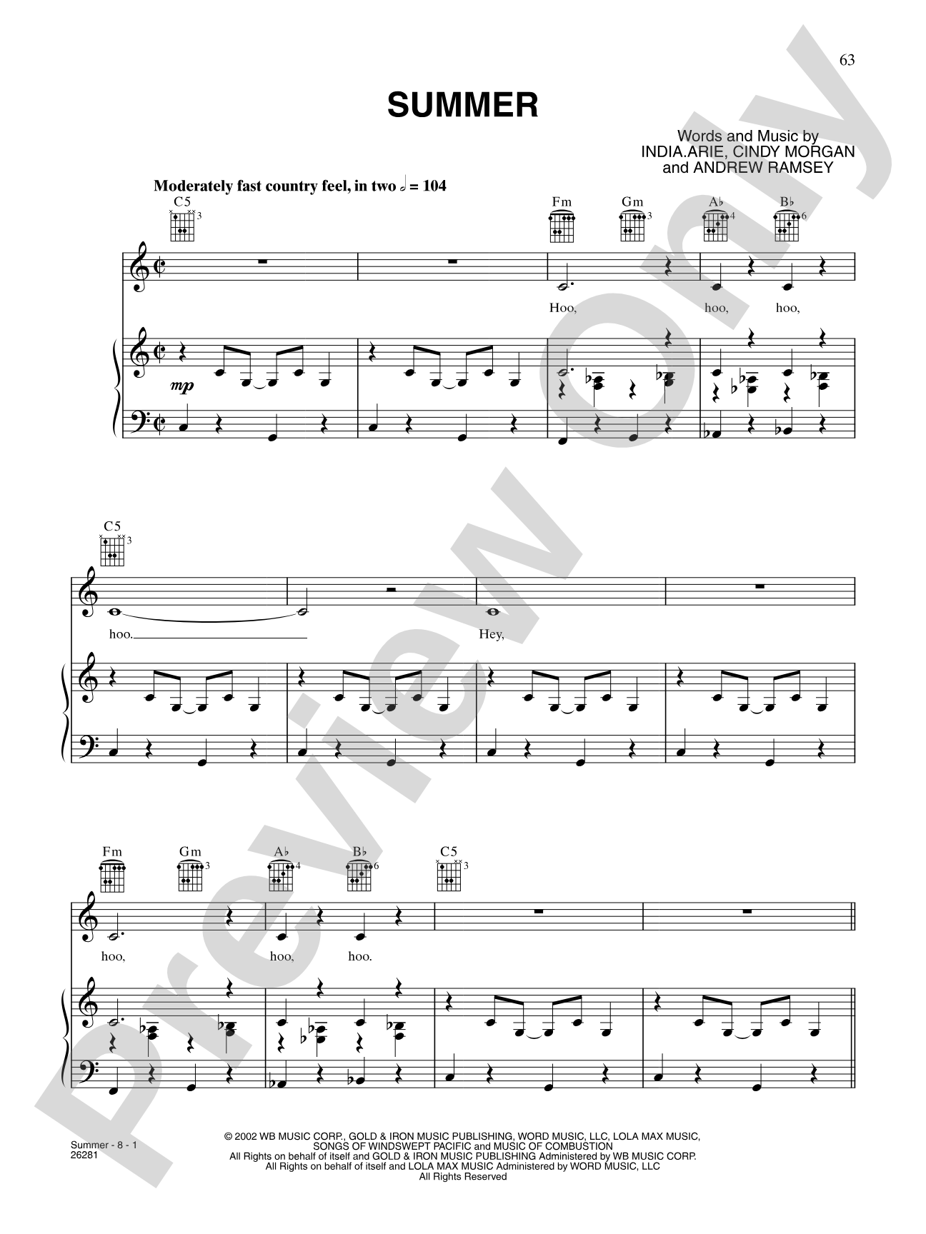 Summer: Piano/Vocal/Chords