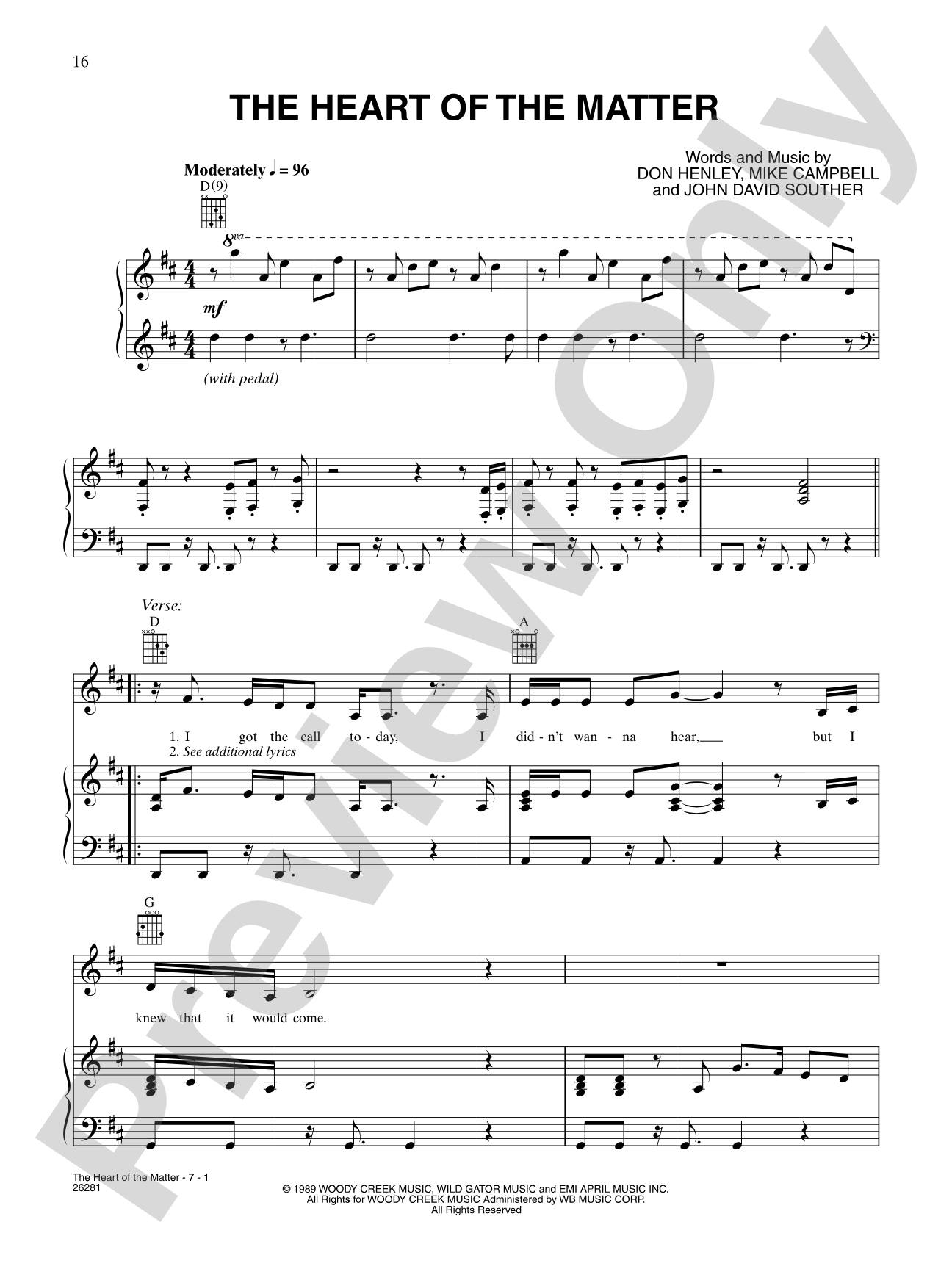 The Heart Of The Matter: Piano/Vocal/Chords