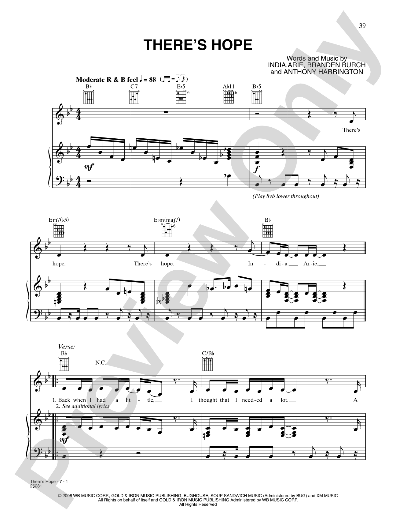 There's Hope: Piano/Vocal/Chords