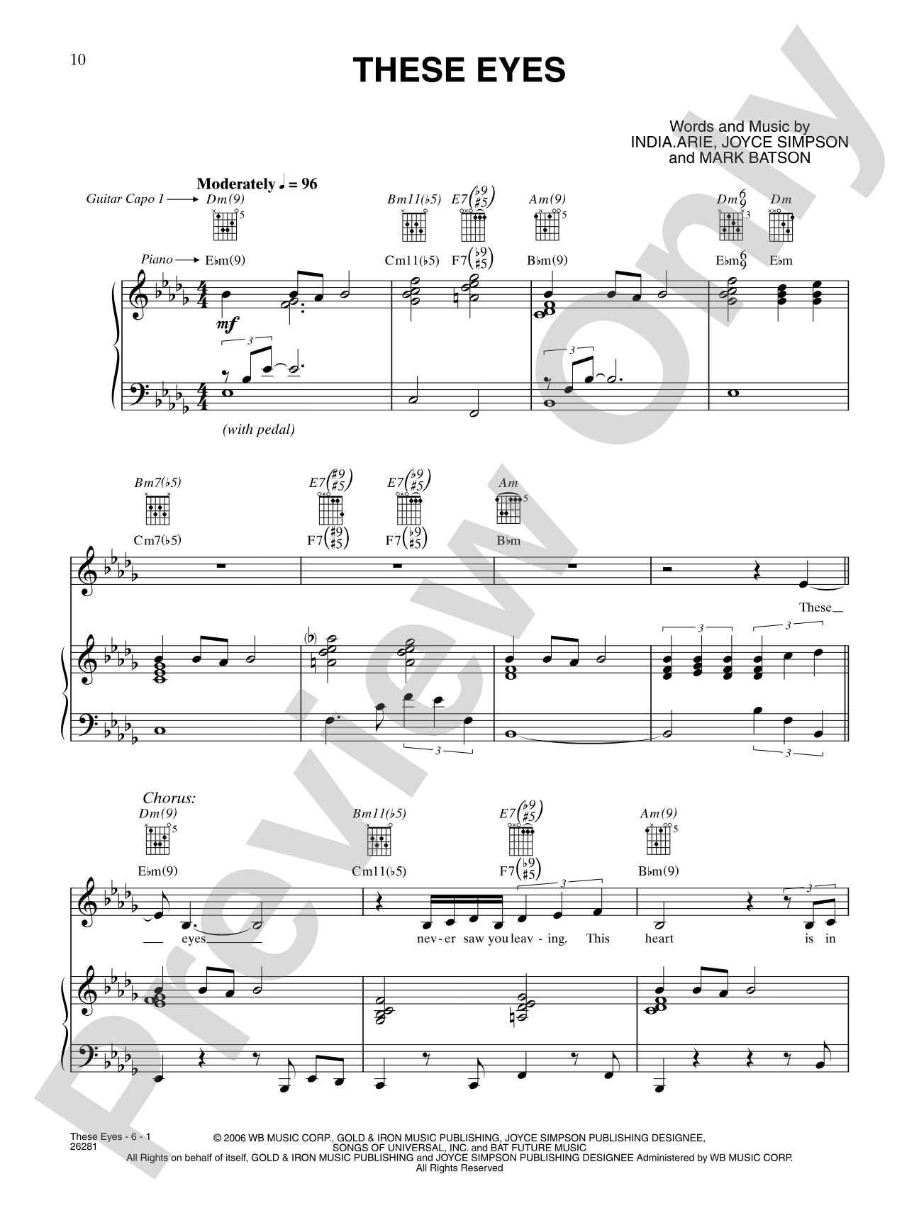 These Eyes: Piano/Vocal/Chords