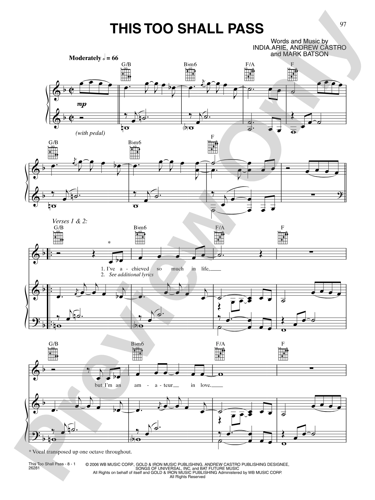 This Too Shall Pass: Piano/Vocal/Chords