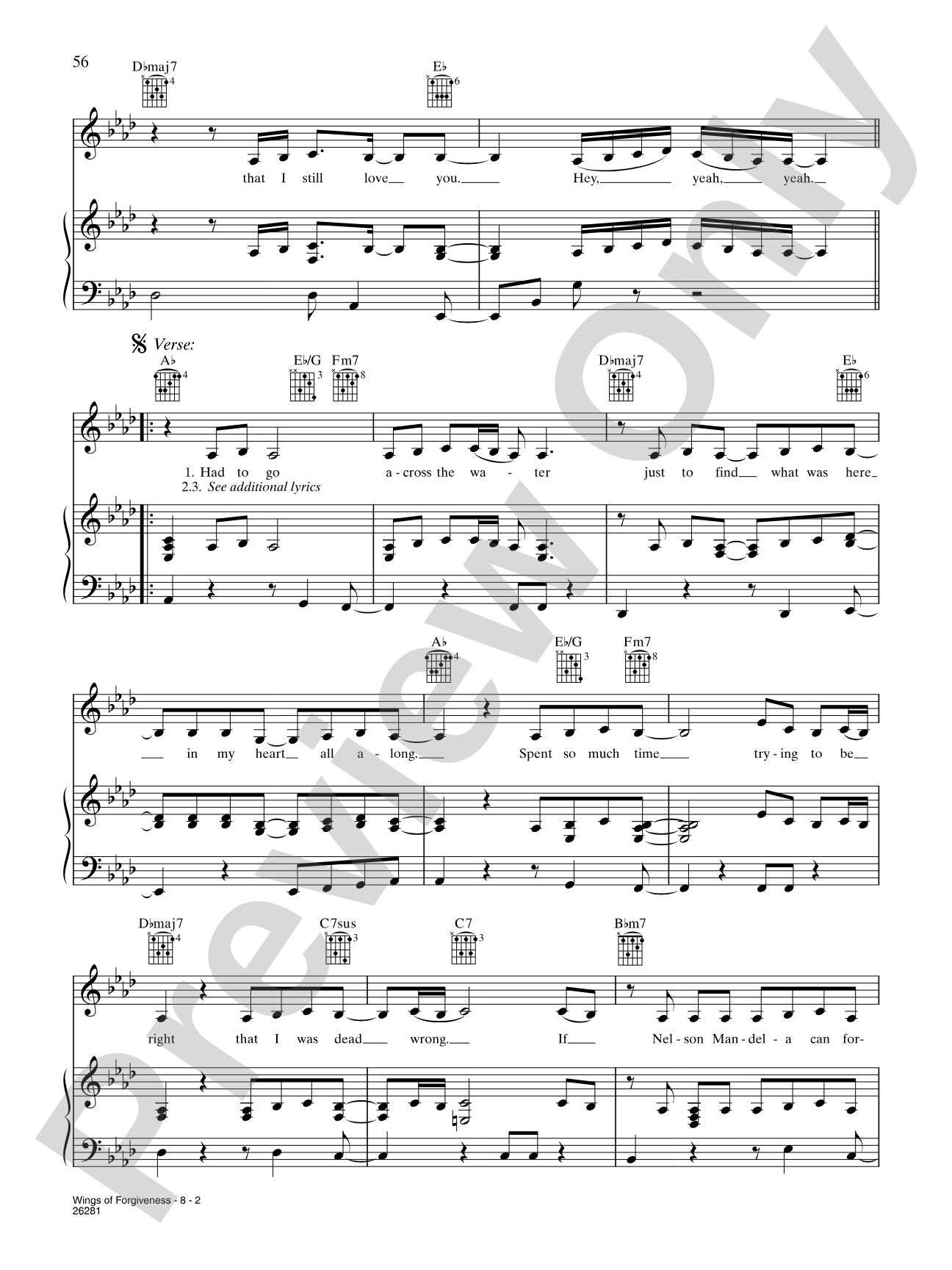 Wings Of Forgiveness: Piano/Vocal/Chords