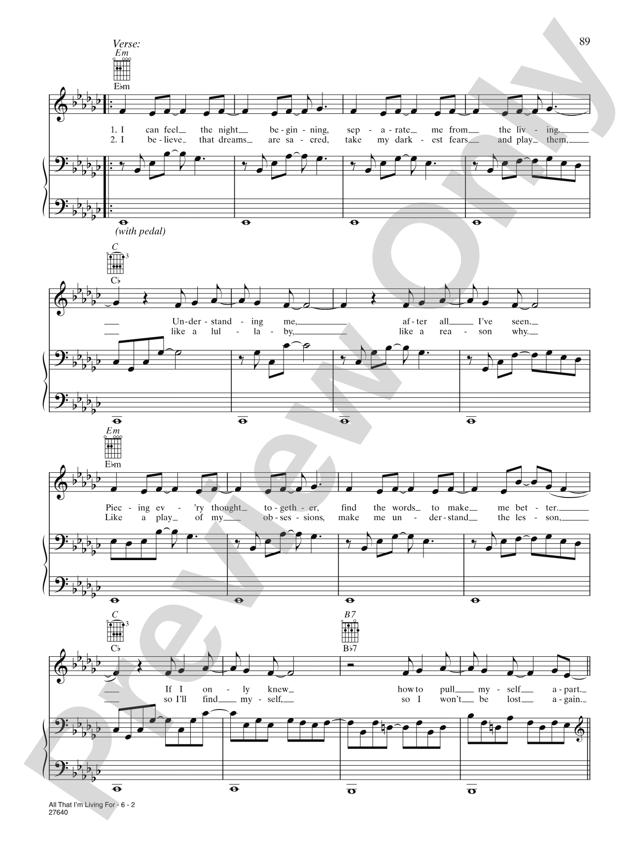 All That I'm Living For: Piano/Vocal/Chords