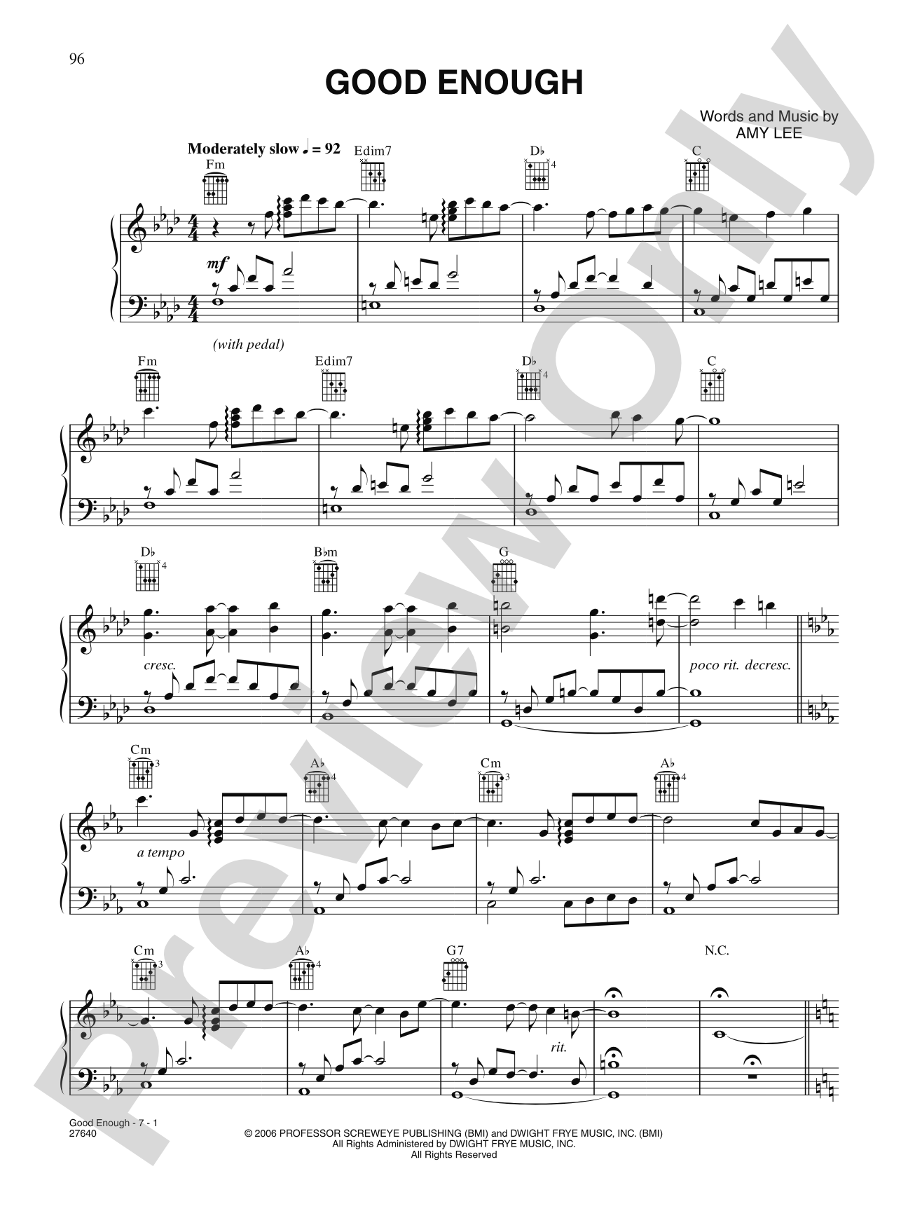 Good Enough: Piano/Vocal/Chords