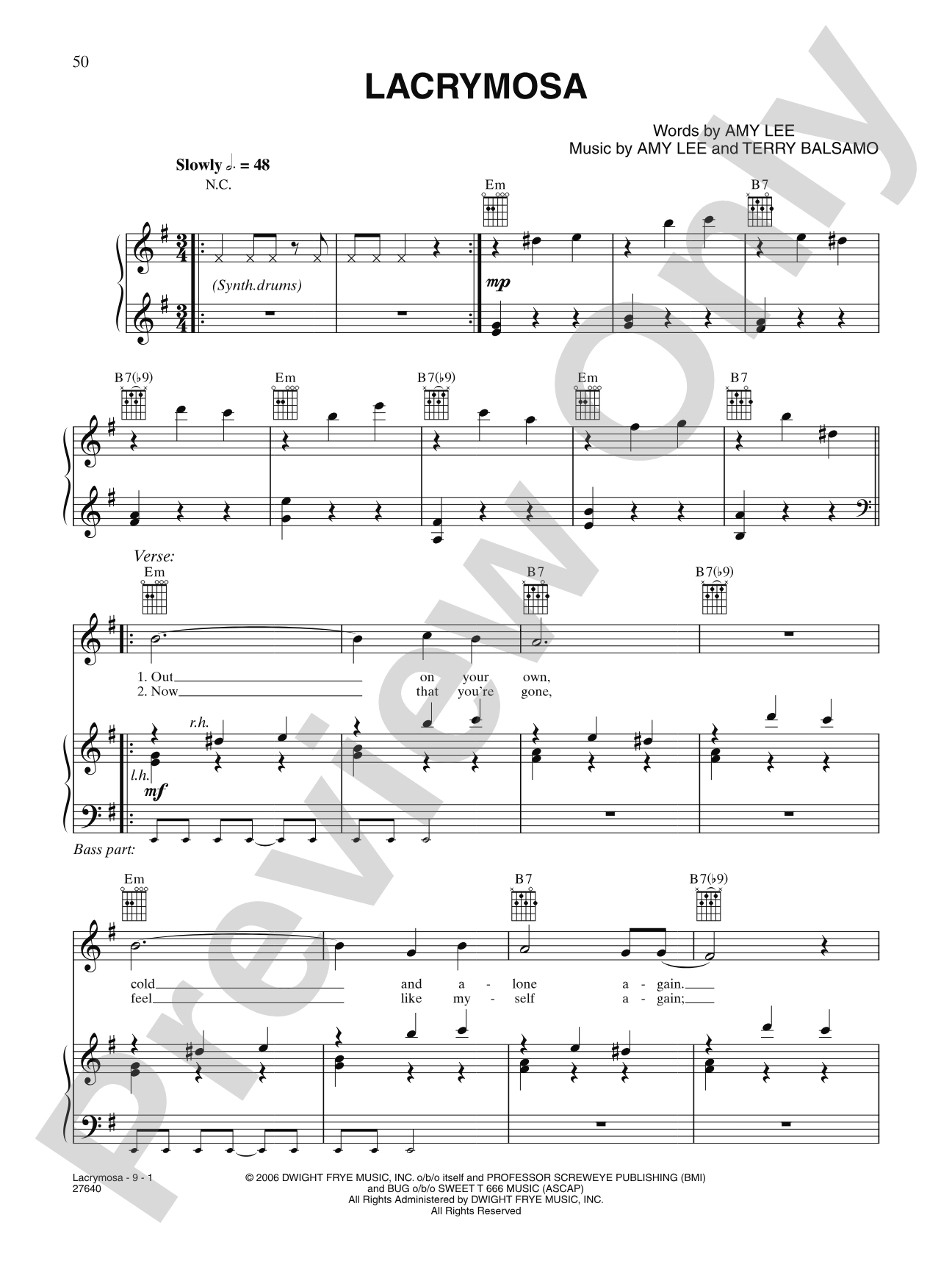 Lacrymosa: Piano/Vocal/Chords