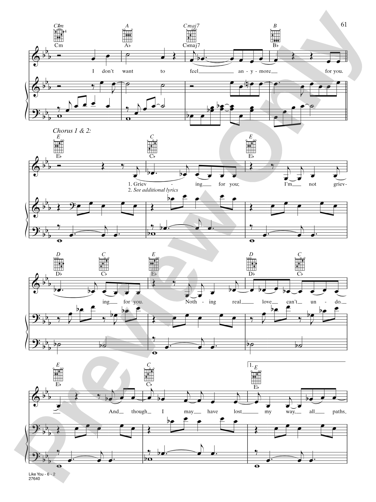 Like You: Piano/Vocal/Chords