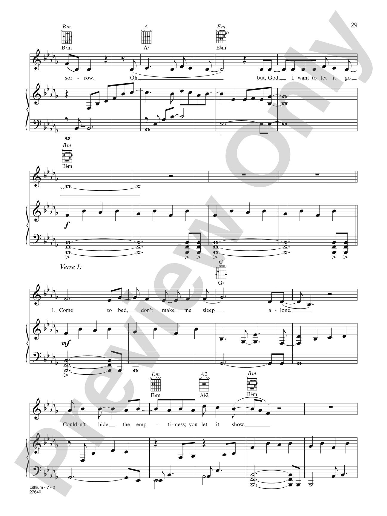Lithium: Piano/Vocal/Chords