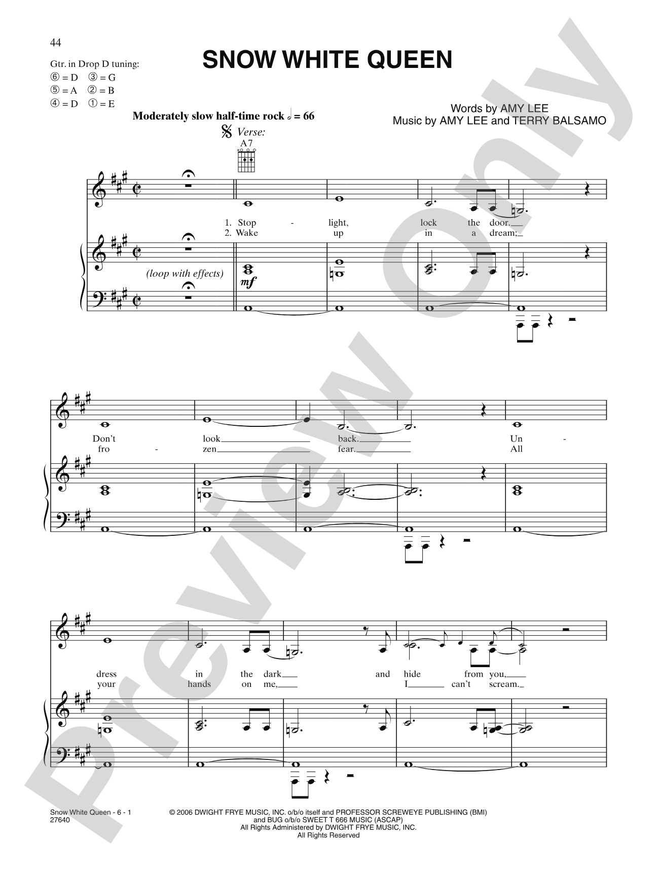 Snow White Queen: Piano/Vocal/Chords