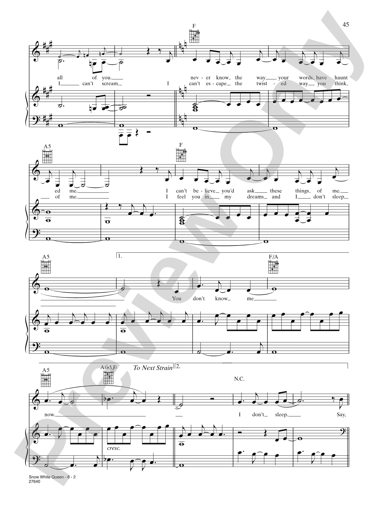 Snow White Queen: Piano/Vocal/Chords
