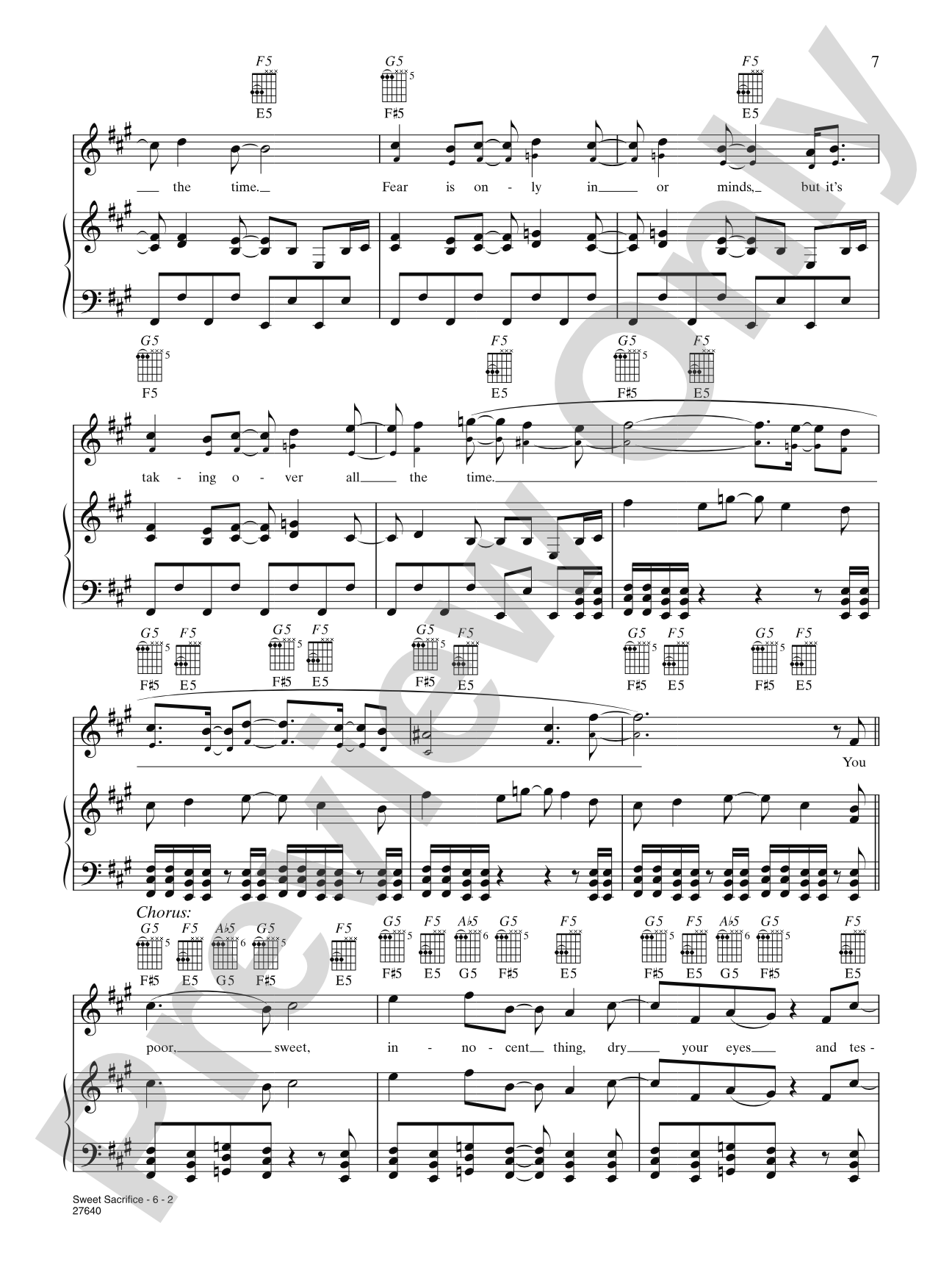 Sweet Sacrifice: Piano/Vocal/Chords