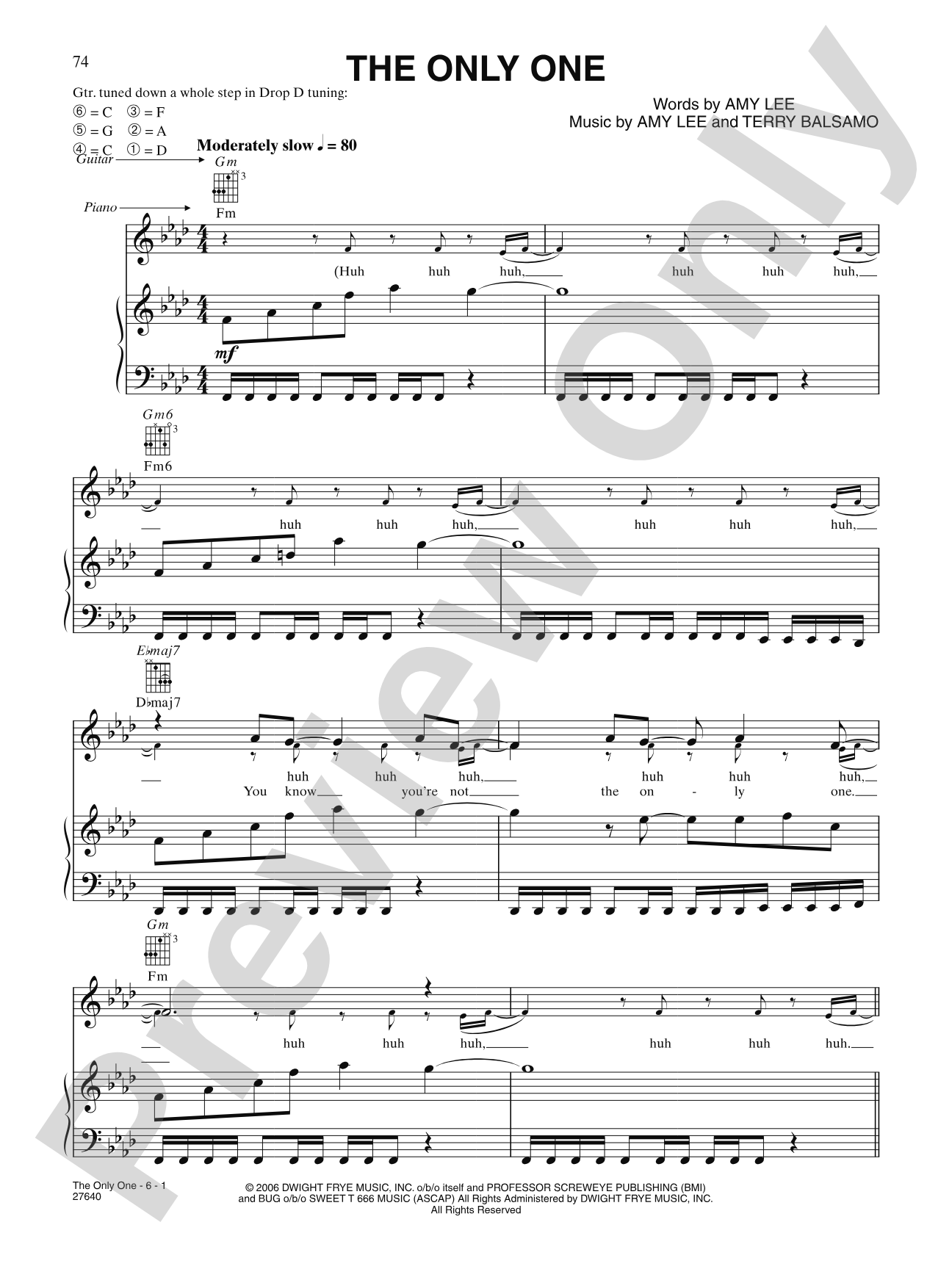 The Only One: Piano/Vocal/Chords