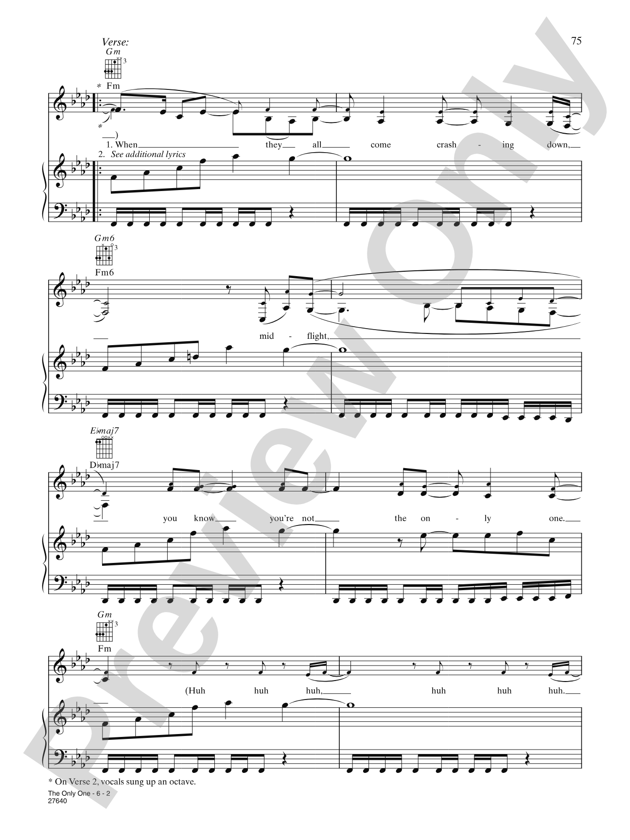 The Only One: Piano/Vocal/Chords