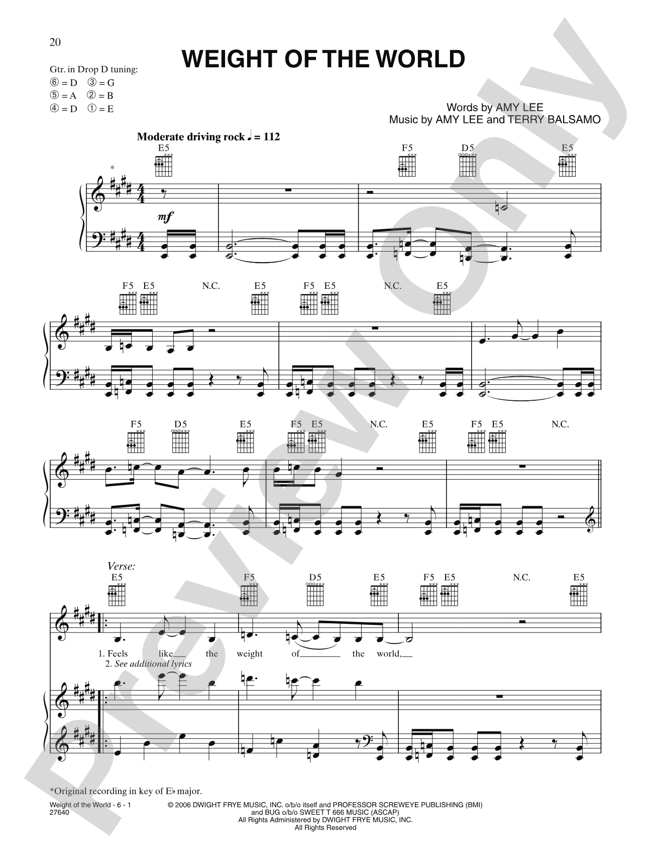 Weight Of The World: Piano/Vocal/Chords