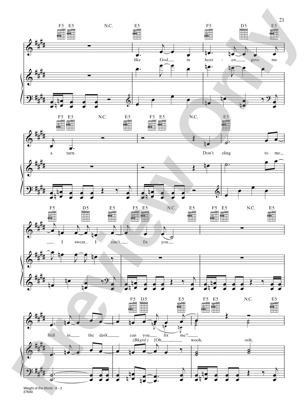 Weight Of The World: Piano/Vocal/Chords