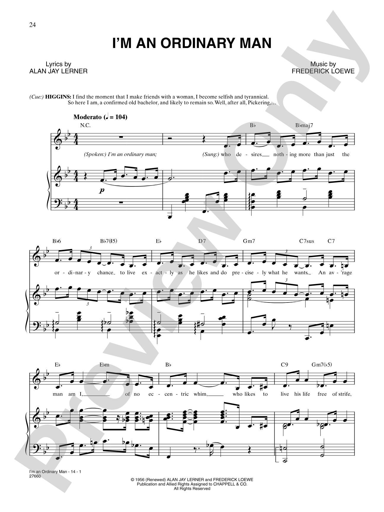 I'm An Ordinary Man (from "My Fair Lady"): Piano/Vocal/Chords