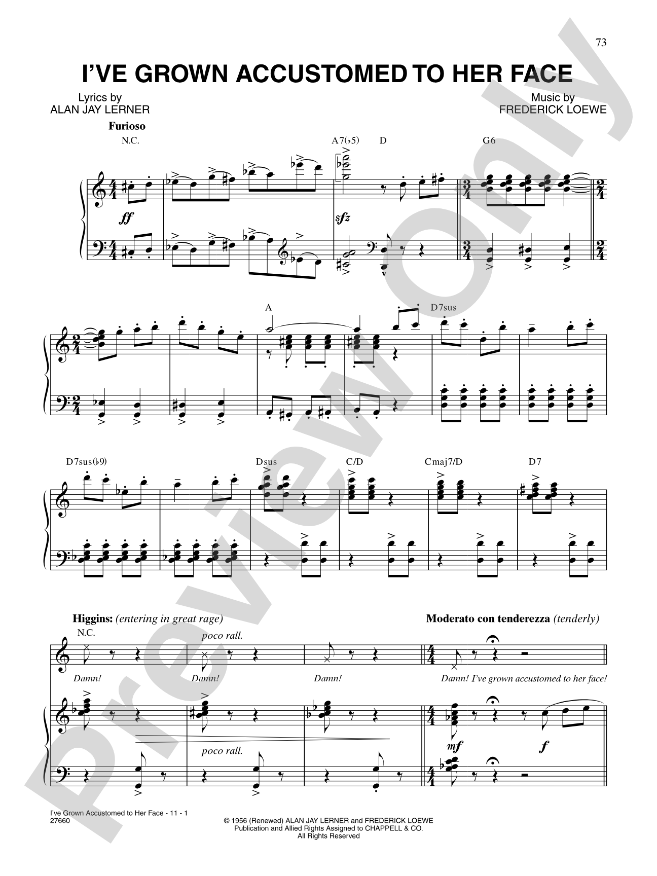 I've Grown Accustomed To Her Face (from "My Fair Lady"): Piano/Vocal/Chords
