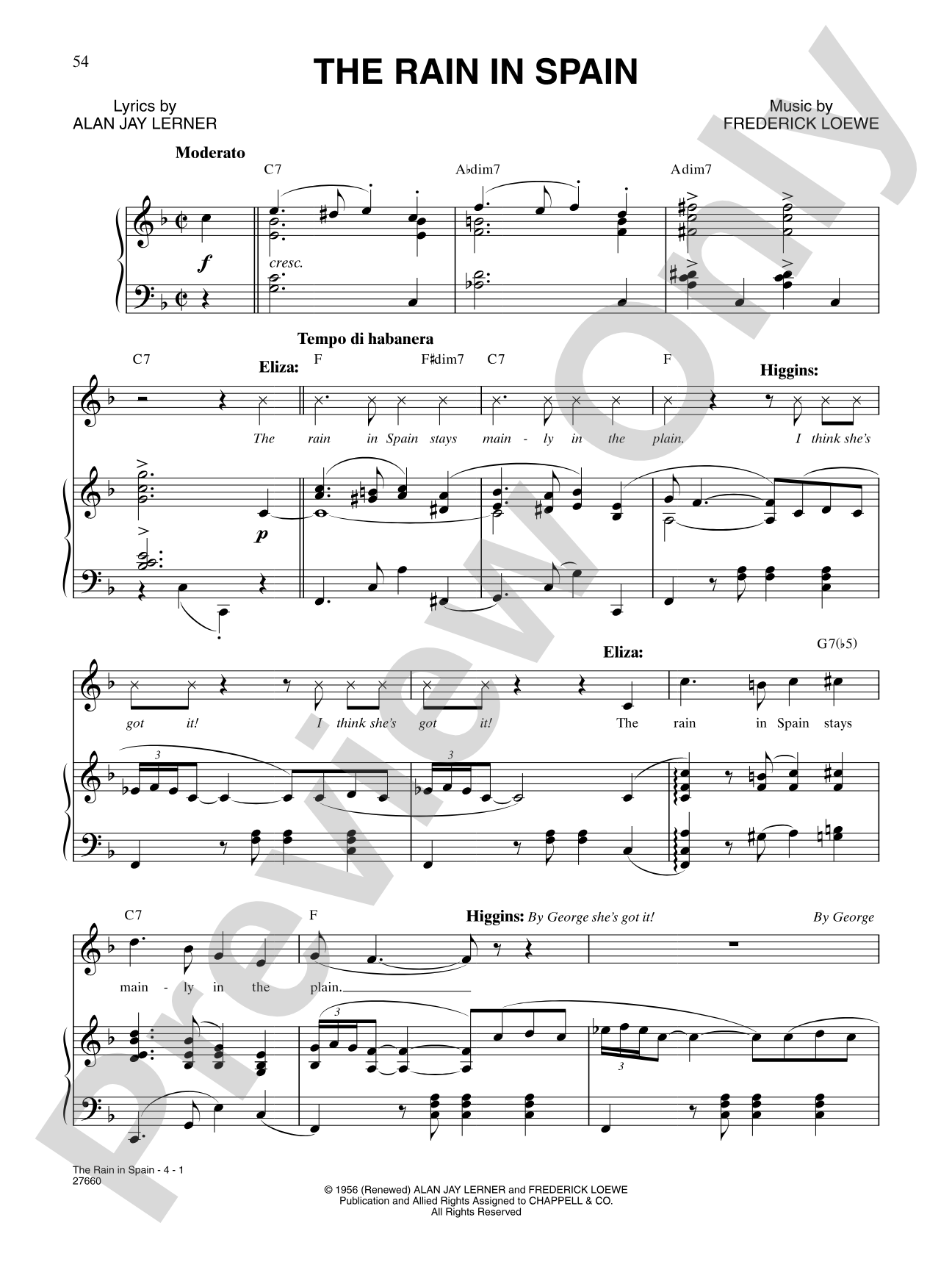 The Rain In Spain (from "My Fair Lady"): Piano/Vocal/Chords