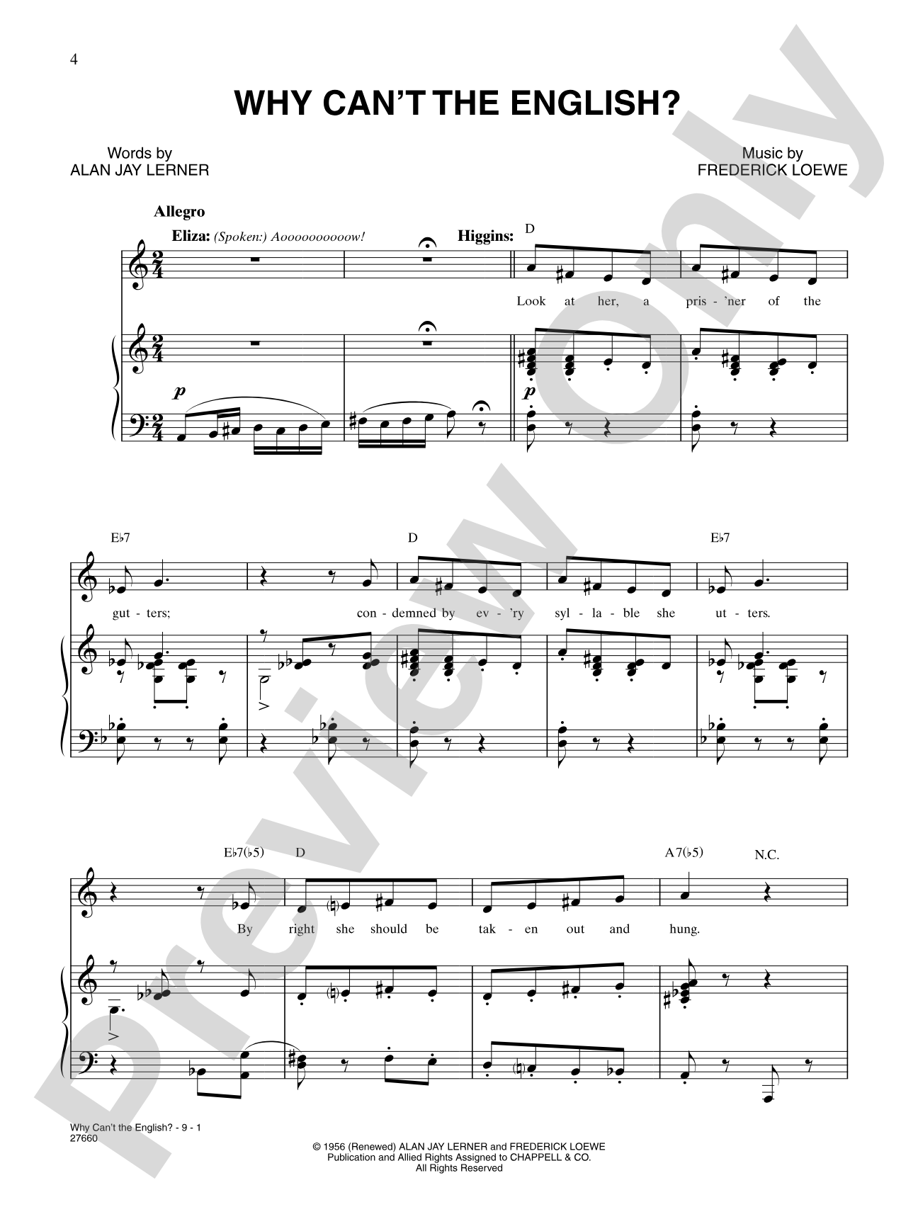 Why Can't The English? (from "My Fair Lady"): Piano/Vocal/Chords