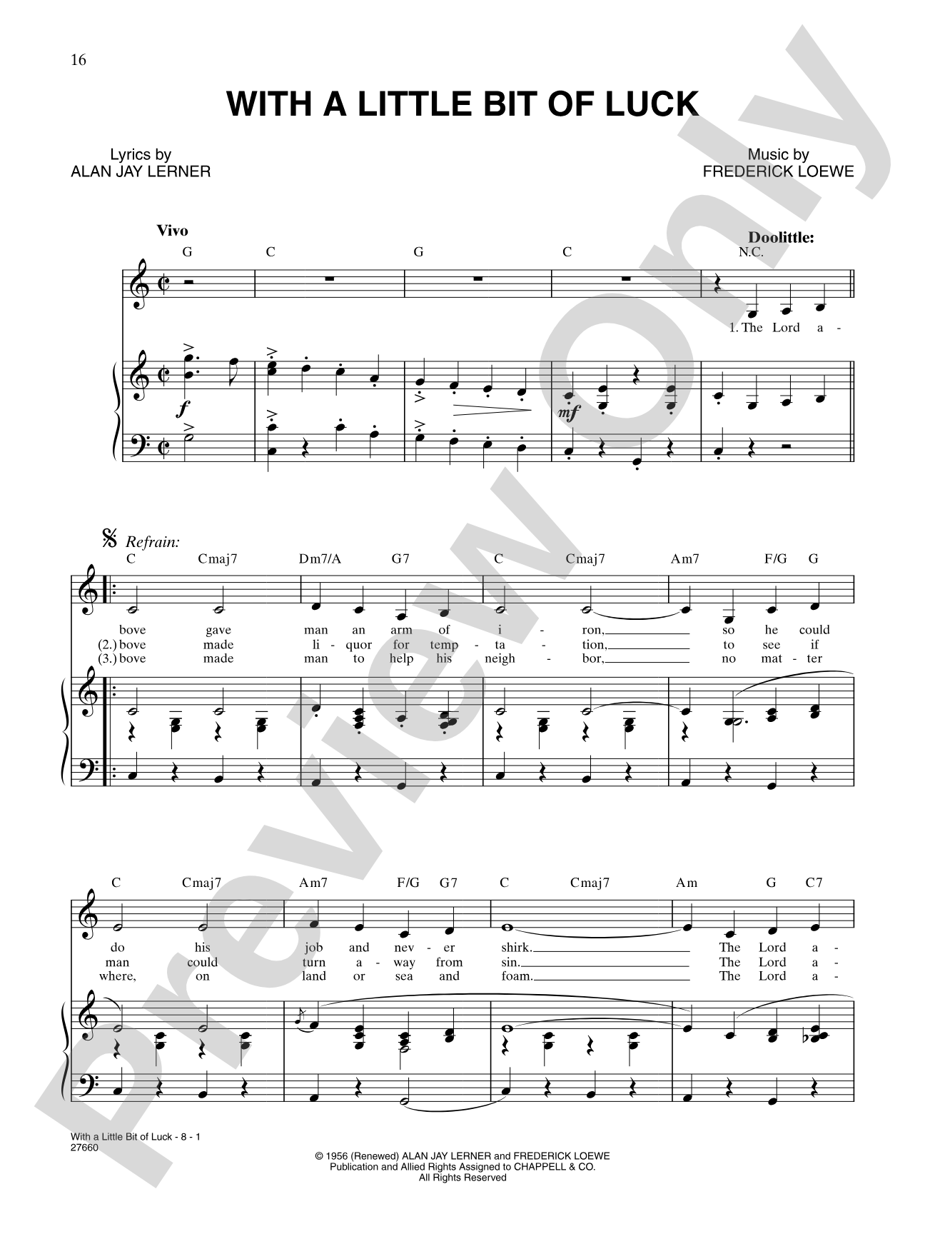With A Little Bit Of Luck (from "My Fair Lady"): Piano/Vocal/Chords