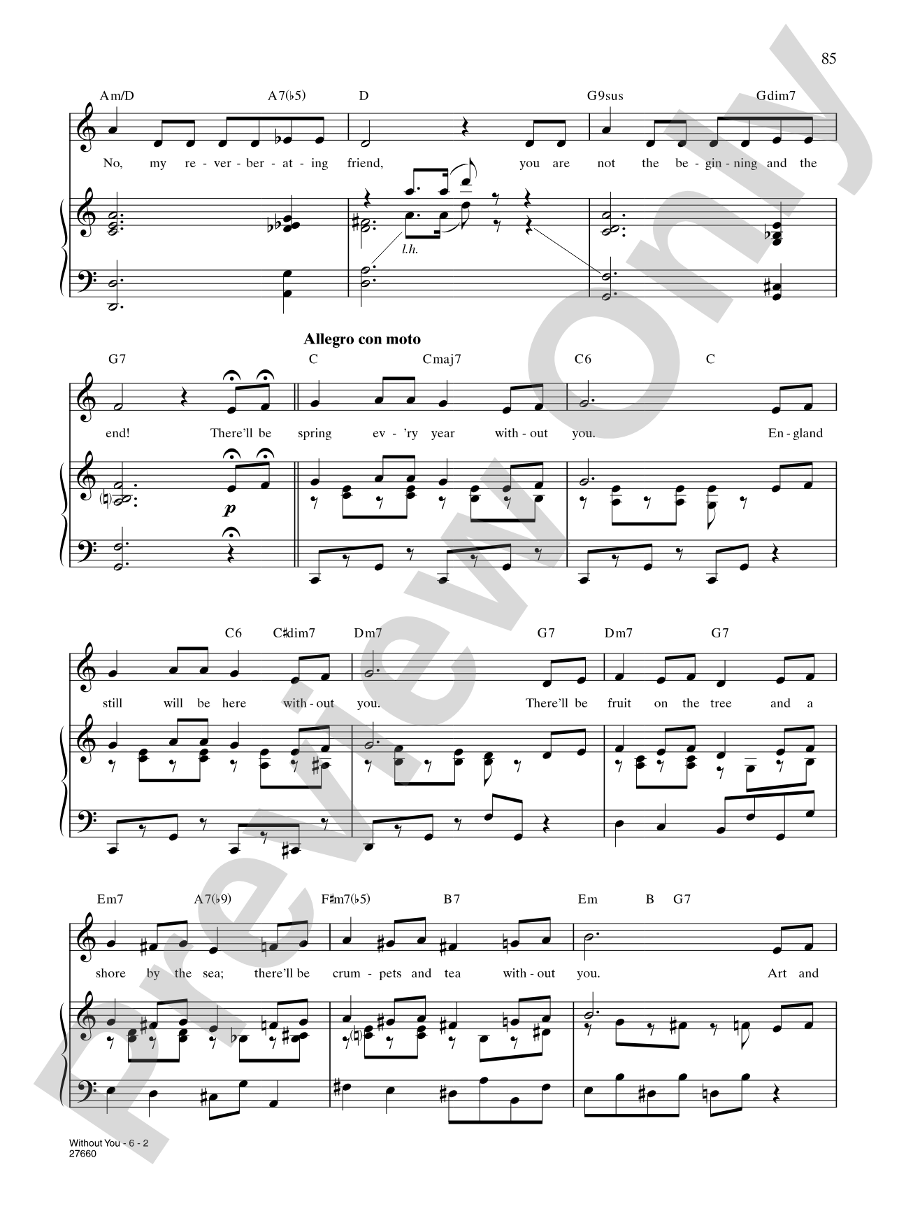 Without You (from "My Fair Lady"): Piano/Vocal/Chords