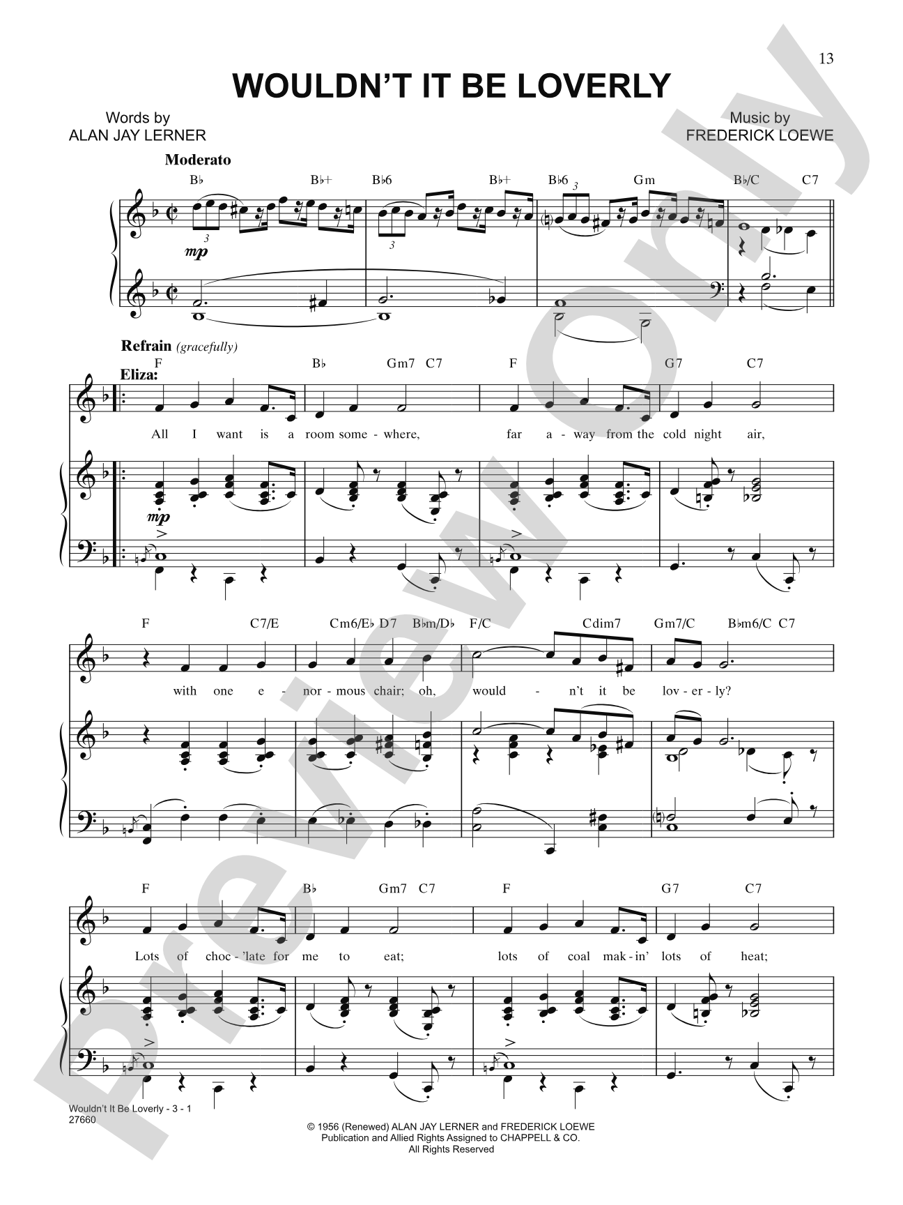 Wouldn't It Be Loverly (from "My Fair Lady"): Piano/Vocal/Chords