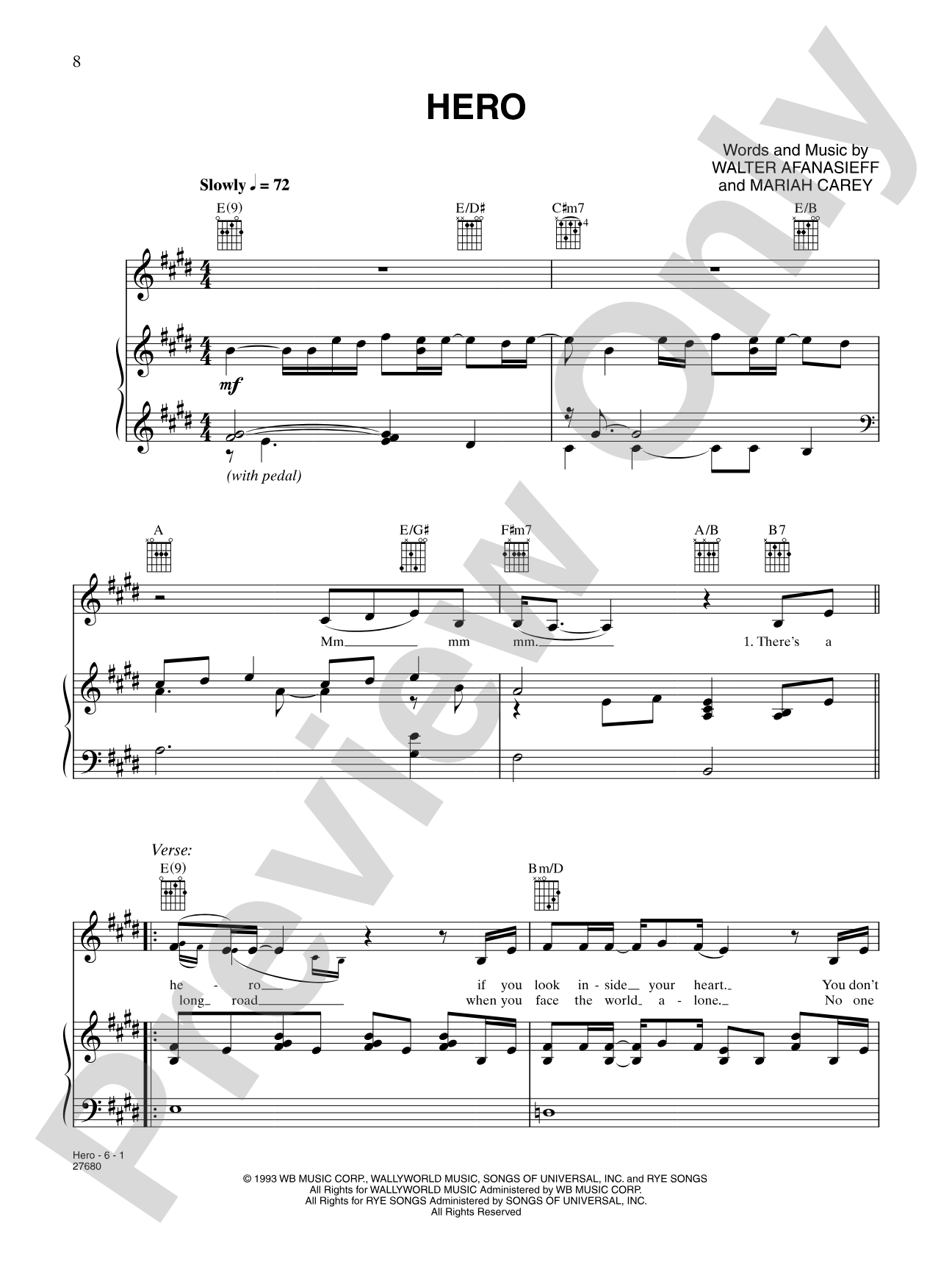 Hero: Piano/Vocal/Chords