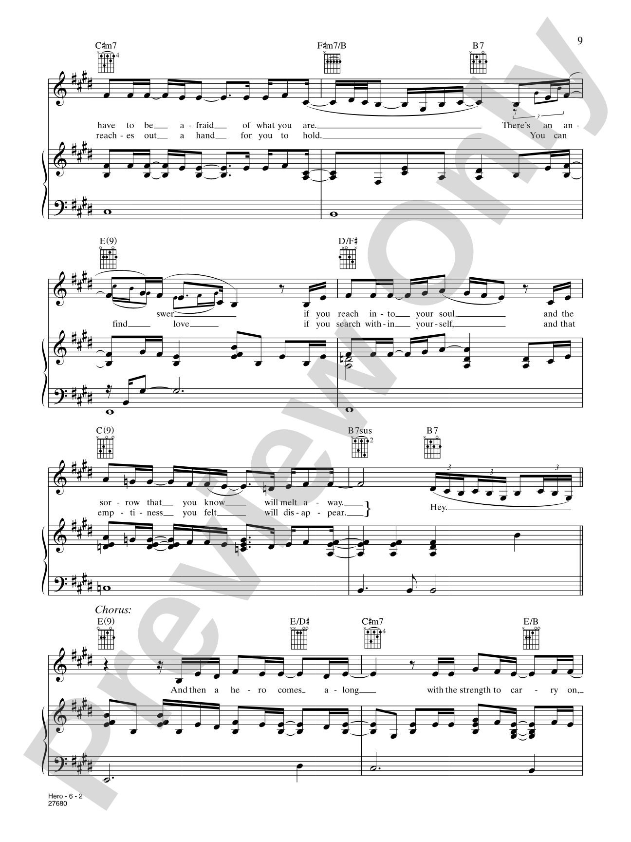 Hero: Piano/Vocal/Chords