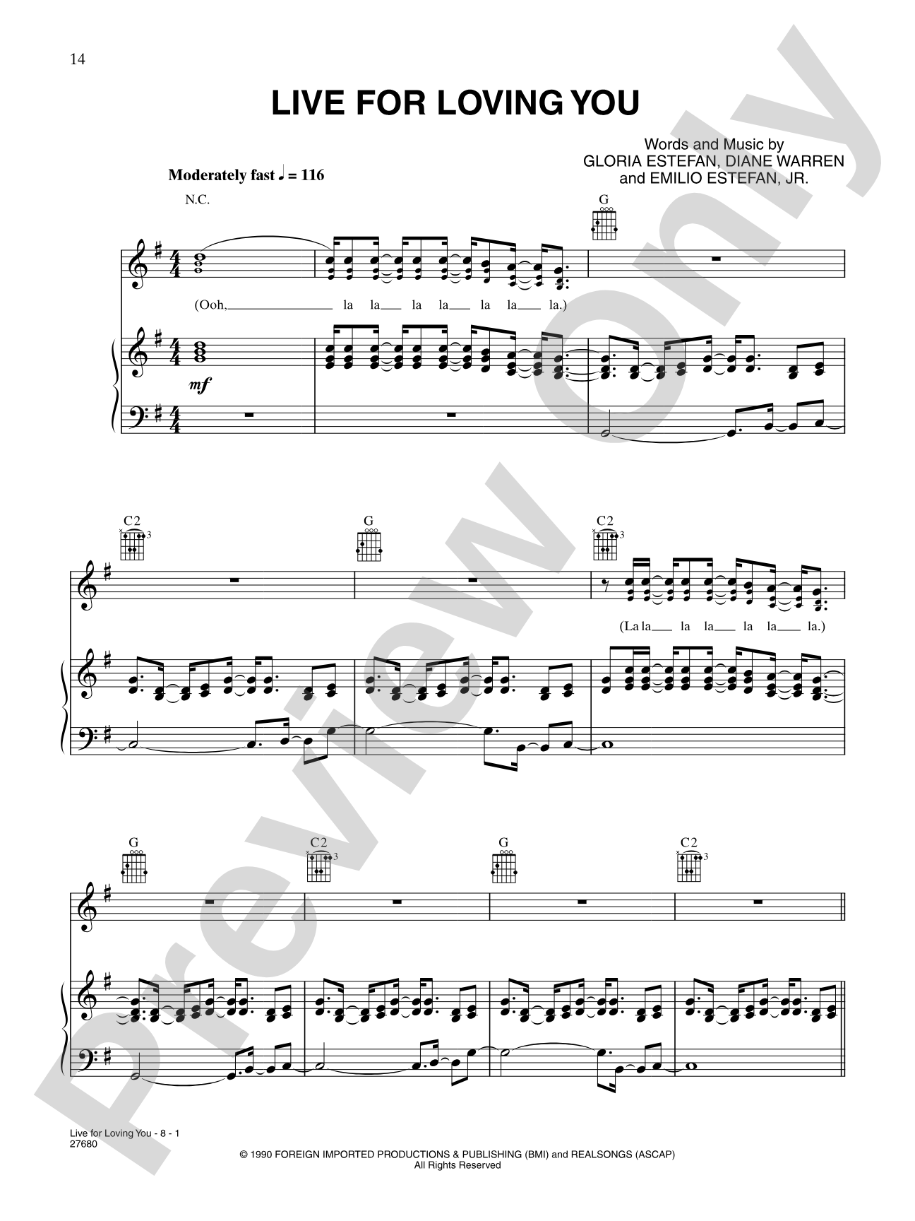 Live For Loving You: Piano/Vocal/Chords