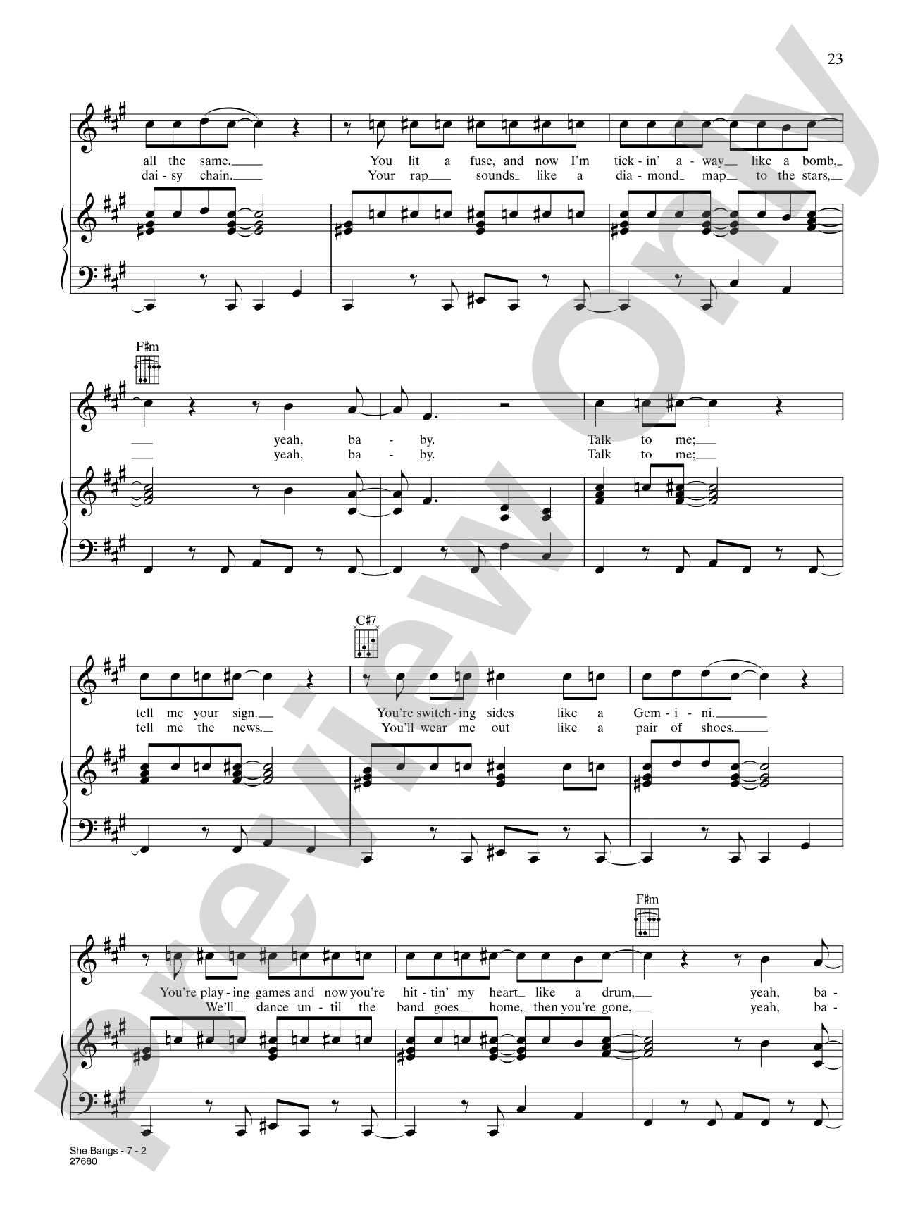 She Bangs: Piano/Vocal/Chords