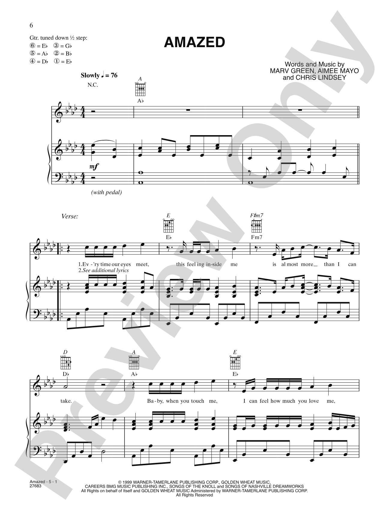 Amazed: Piano/Vocal/Chords