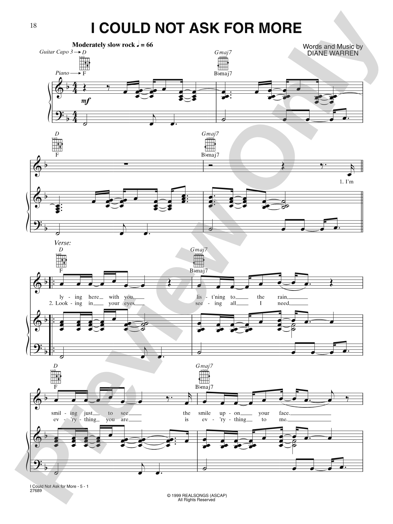 I Could Not Ask For More: Piano/Vocal/Chords