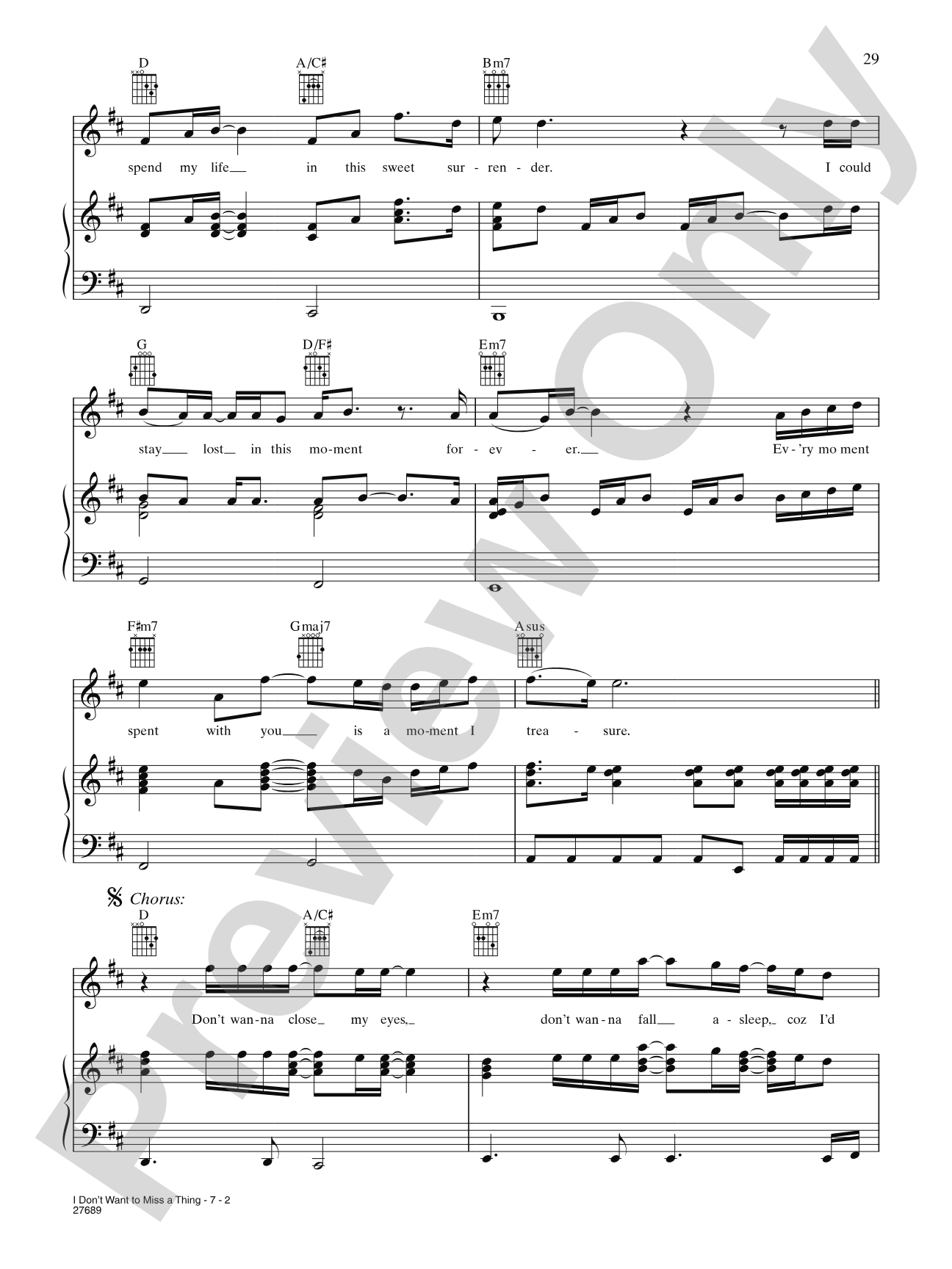 I Don't Want To Miss A Thing (From "Armageddon"): Piano/Vocal/Chords