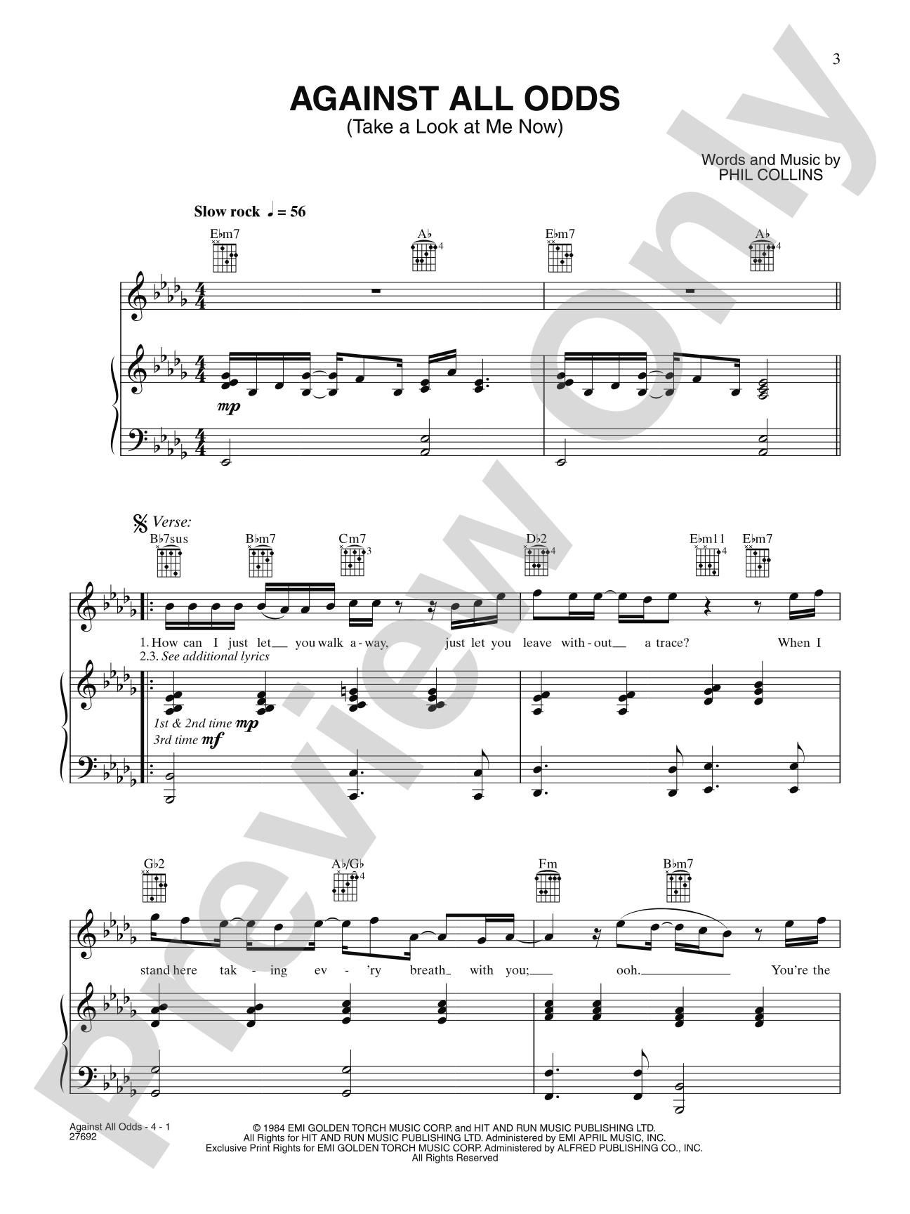 Against All Odds (Take A Look At Me Now): Piano/Vocal/Chords