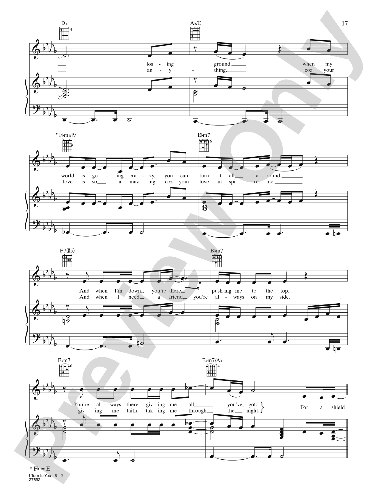I Turn To You: Piano/Vocal/Chords