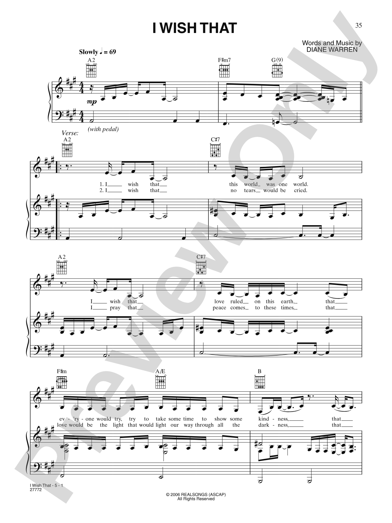 I Wish That: Piano/Vocal/Chords