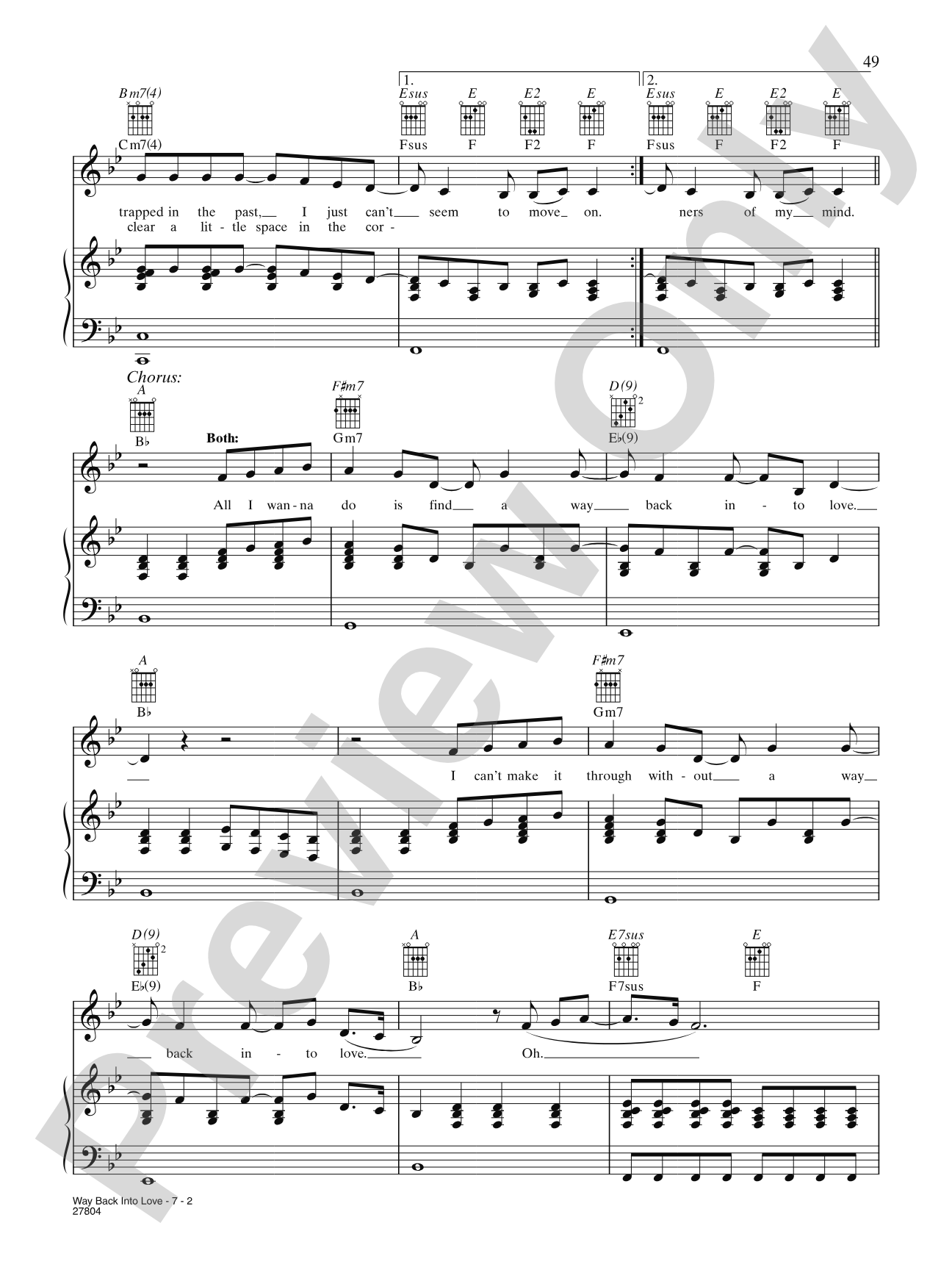 Way Back Into Love (from "Music and Lyrics"): Piano/Vocal/Chords