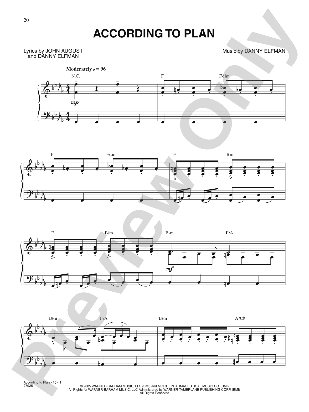 According To Plan (from "Corpse Bride"): Piano/Vocal/Chords