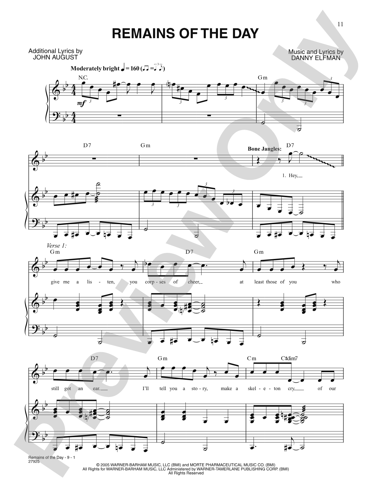 Remains Of The Day (from "Corpse Bride"): Piano/Vocal/Chords