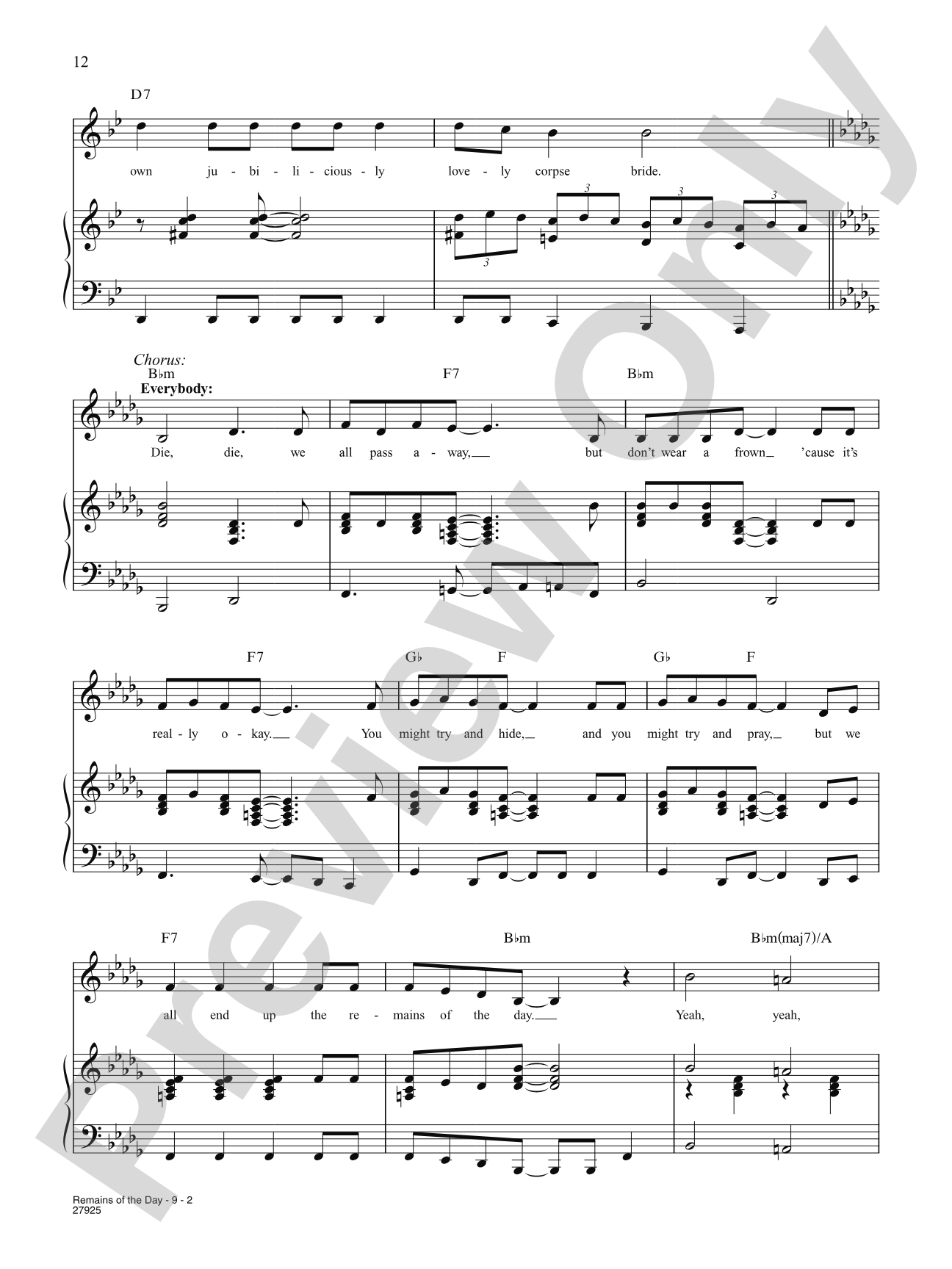 Remains Of The Day (from "Corpse Bride"): Piano/Vocal/Chords