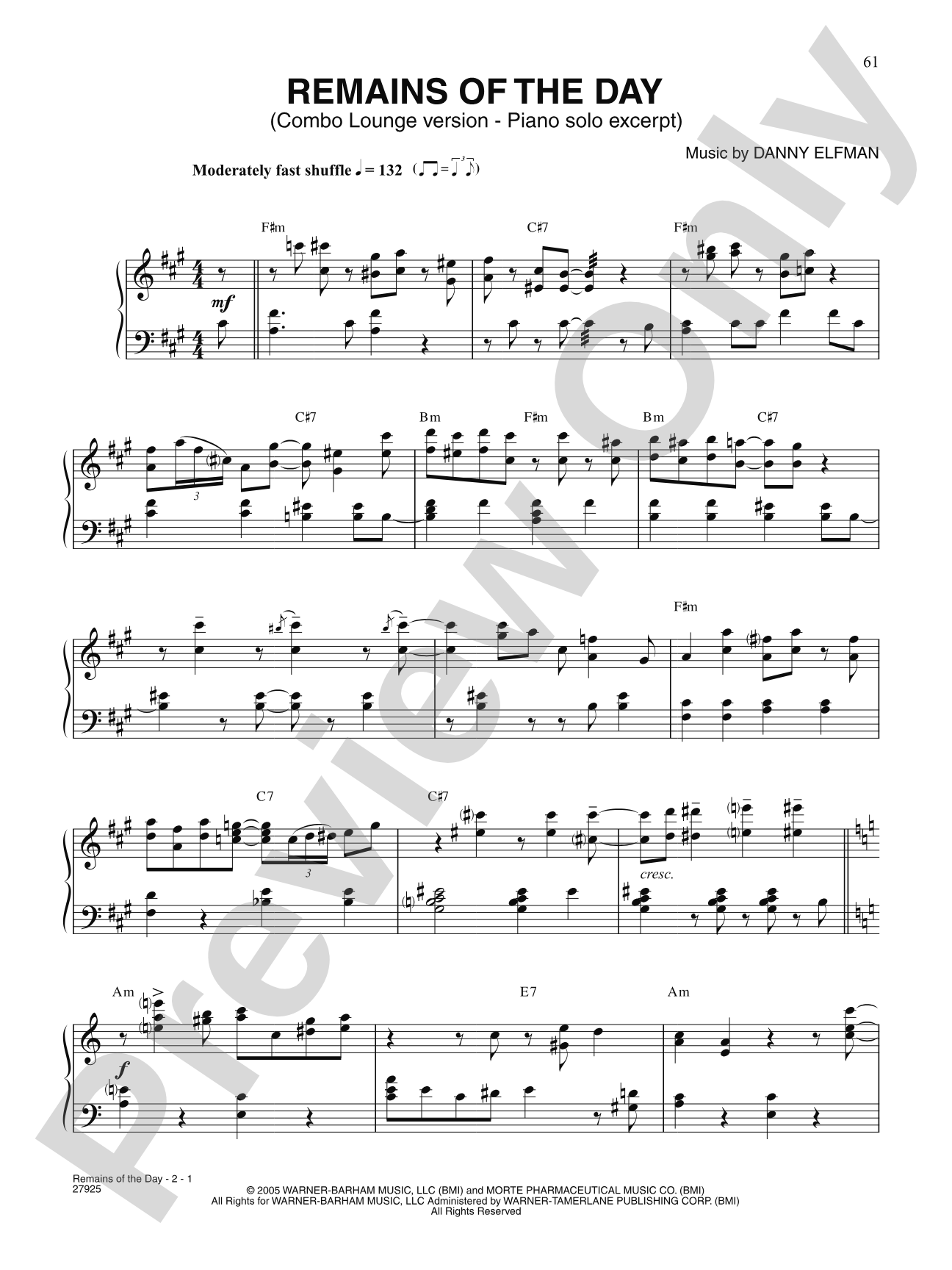 Remains Of The Day (Combo Lounge Version) (from "Corpse Bride"): Piano/Vocal/Chords