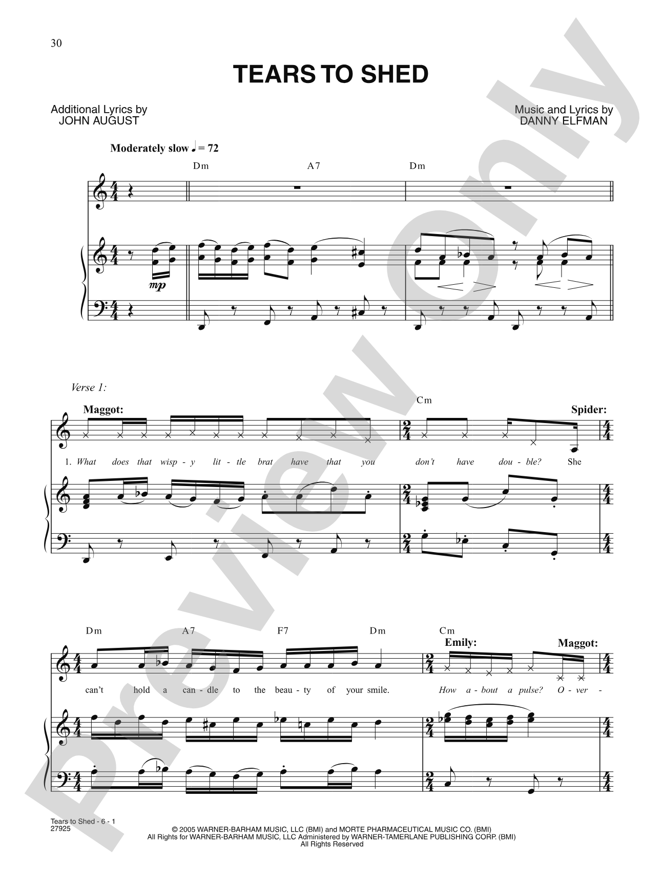 Tears To Shed (from "Corpse Bride"): Piano/Vocal/Chords