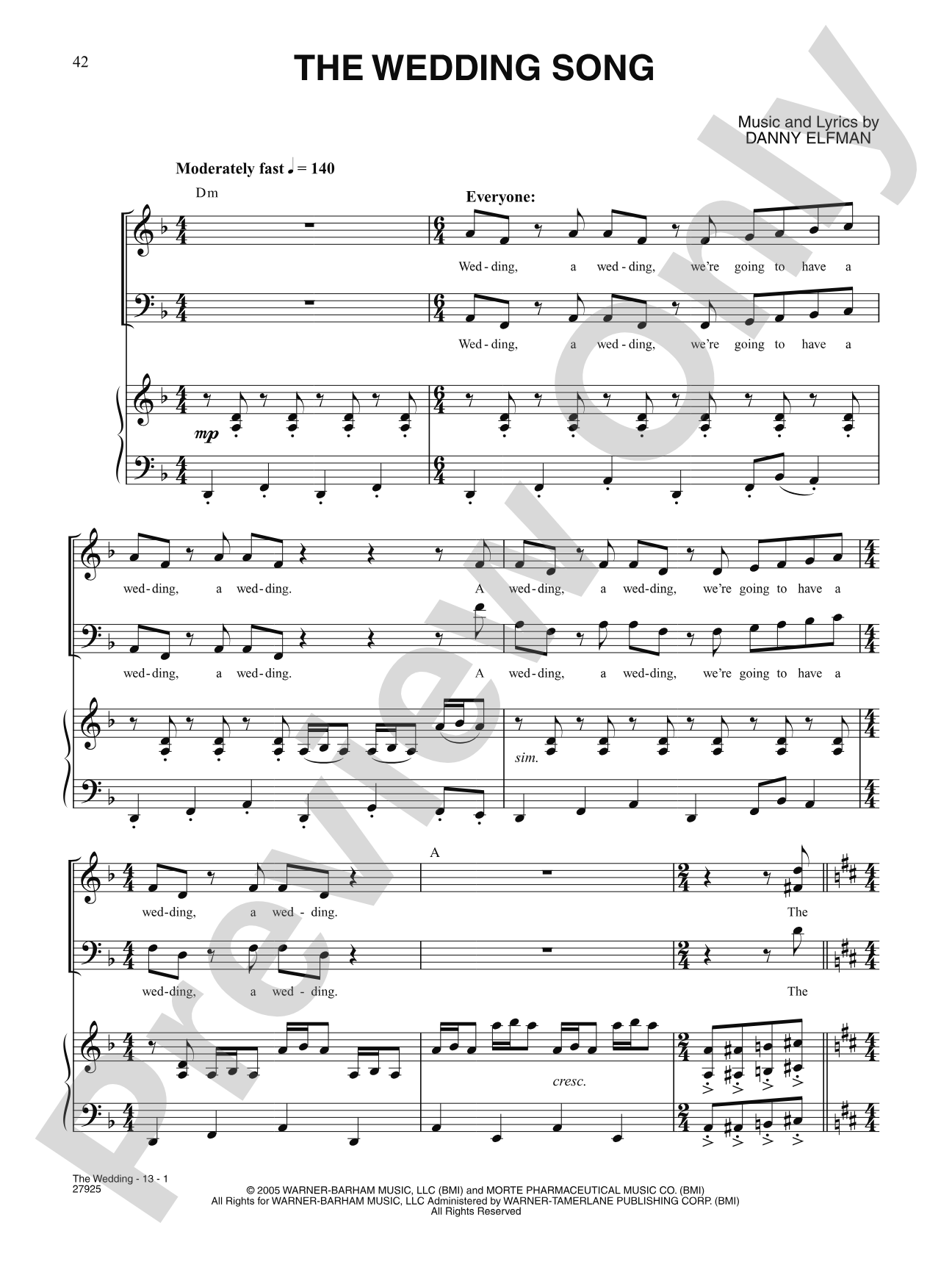 The Wedding Song (from "Corpse Bride"): Piano/Vocal/Chords