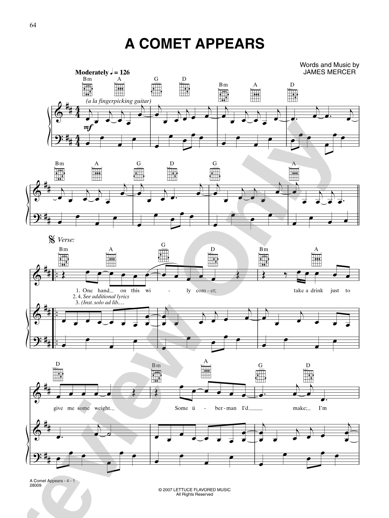 A Comet Appears: Piano/Vocal/Chords