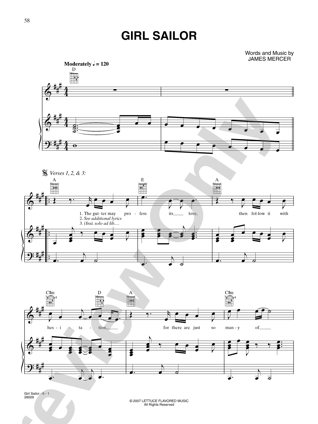 Girl Sailor: Piano/Vocal/Chords