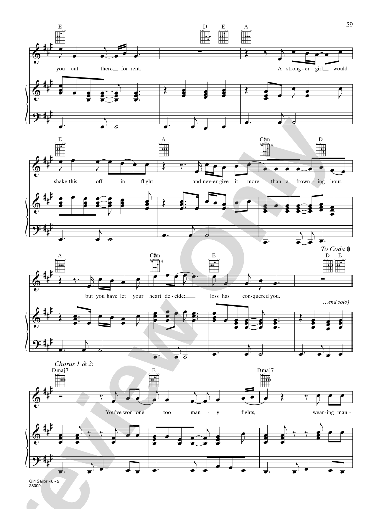 Girl Sailor: Piano/Vocal/Chords